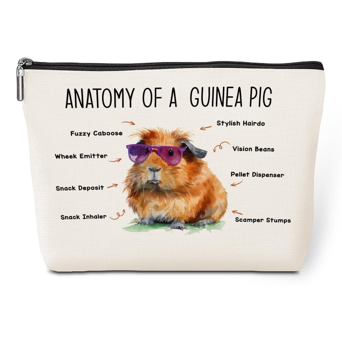 Cute Guinea Pig Anatomy Makeup Bag Hamster Guinea Pig Stuff Guinea Pig Lovers Gift Funny Christmas Birthday Gifts for Women Pet Owner Girl Daughter Friend BFF Bestie Coworker Sister Toiletry Bag