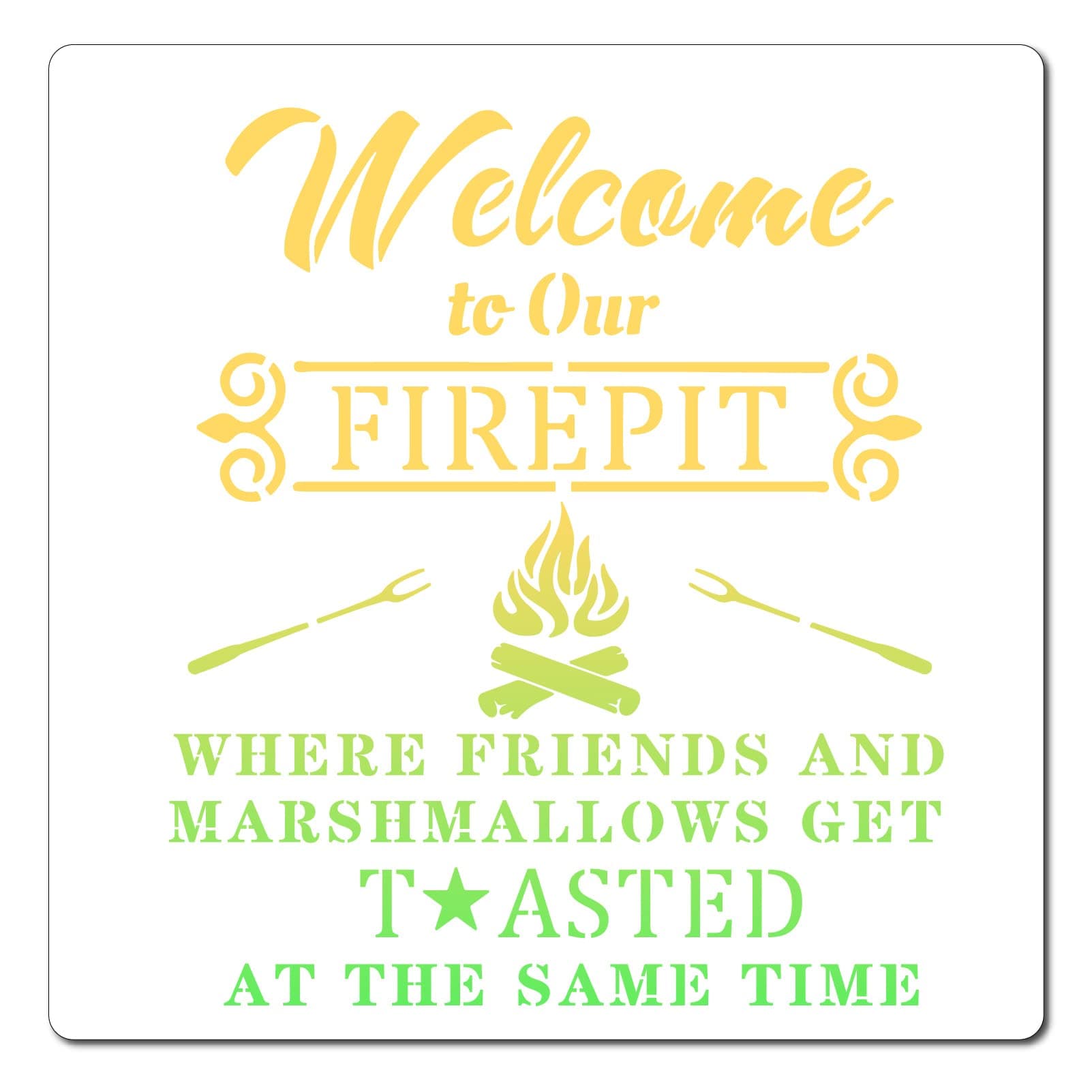 GORGECRAFT 12"X12" Bonfire Stencil Welcome to Our Firepit... Templates Reusable Plastic Drawing Painting Stencils Template for Painting on Card Wall Fabric Tile Canvas Crafts DIY Home Decor