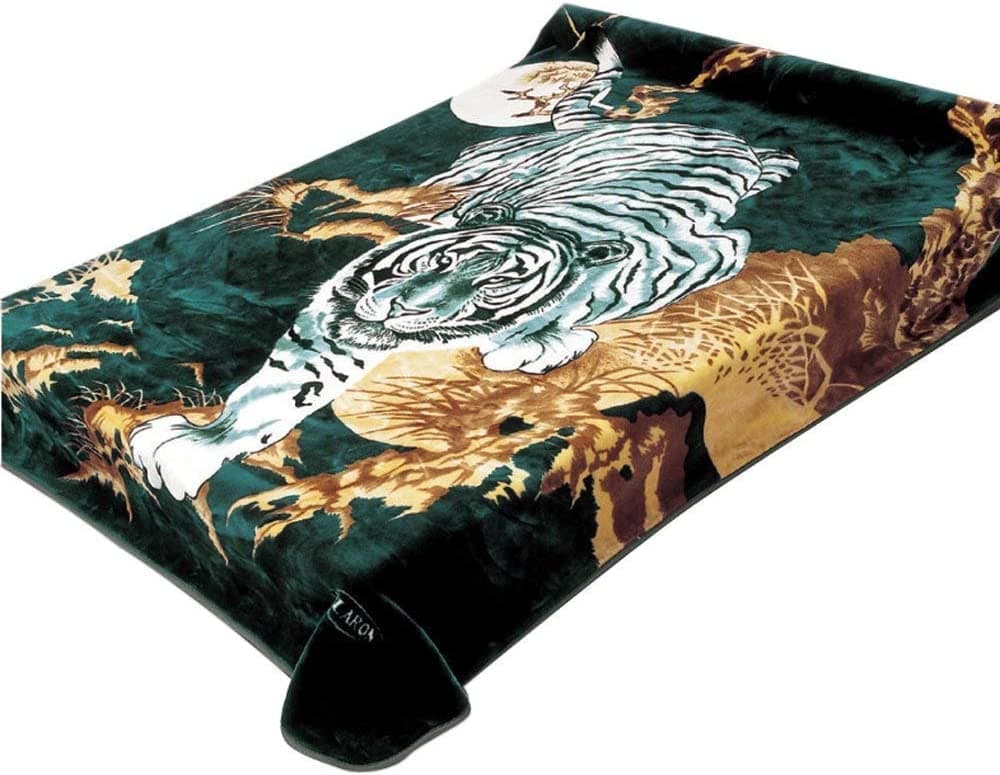 Solaron Korean Super Thick Mink Blanket Twin Size 63" x 87" Green Tiger BM71