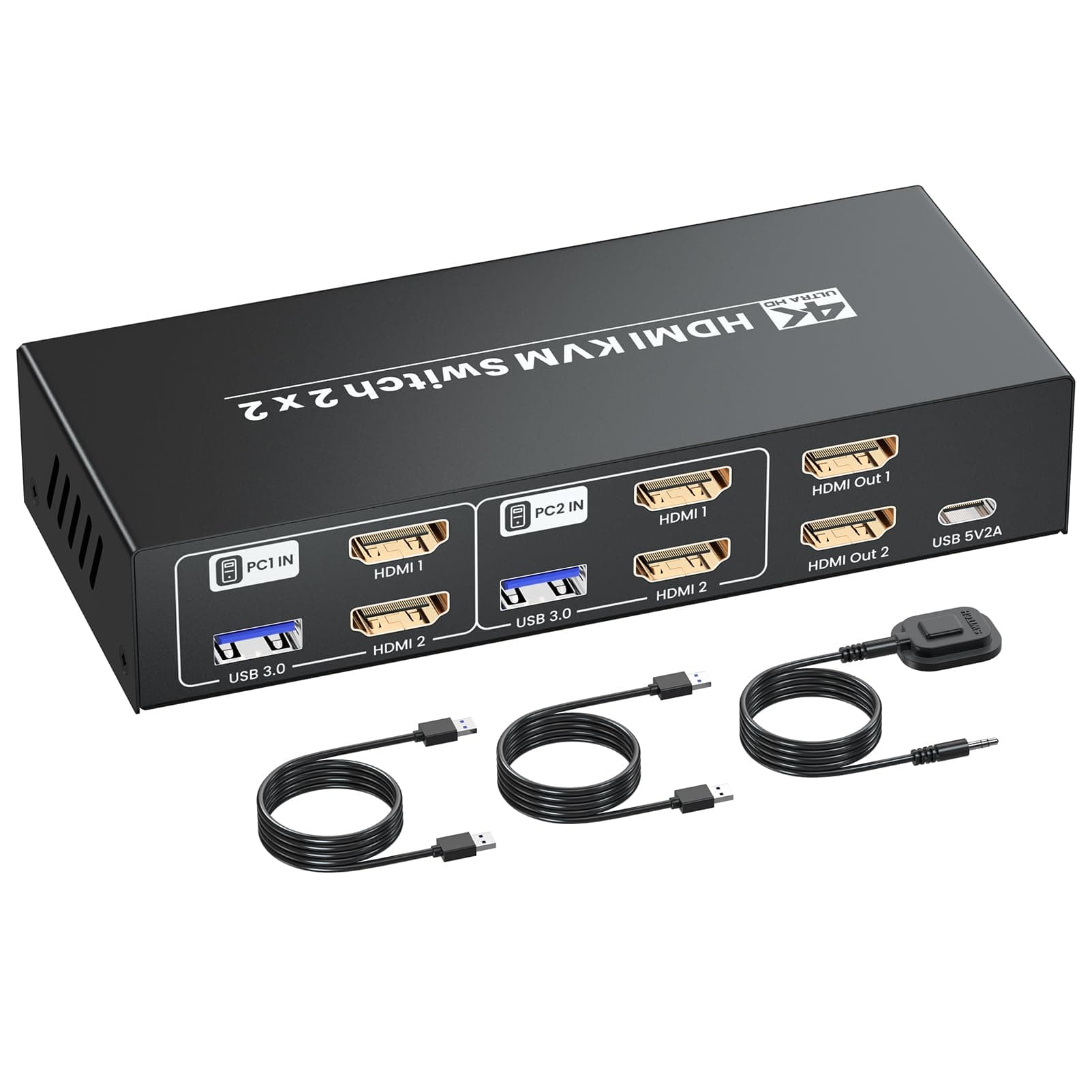 HDMI KVM Switch 2 Minitors 2 Computers, 4K@60Hz Dual Monitor HDMI KVM Switcher 2 in 2 Out for 2 PC Share Dual Monitors and 1 Set of Keyboard Mouse and Other USB Devices, Copy Mode & Extended Mode