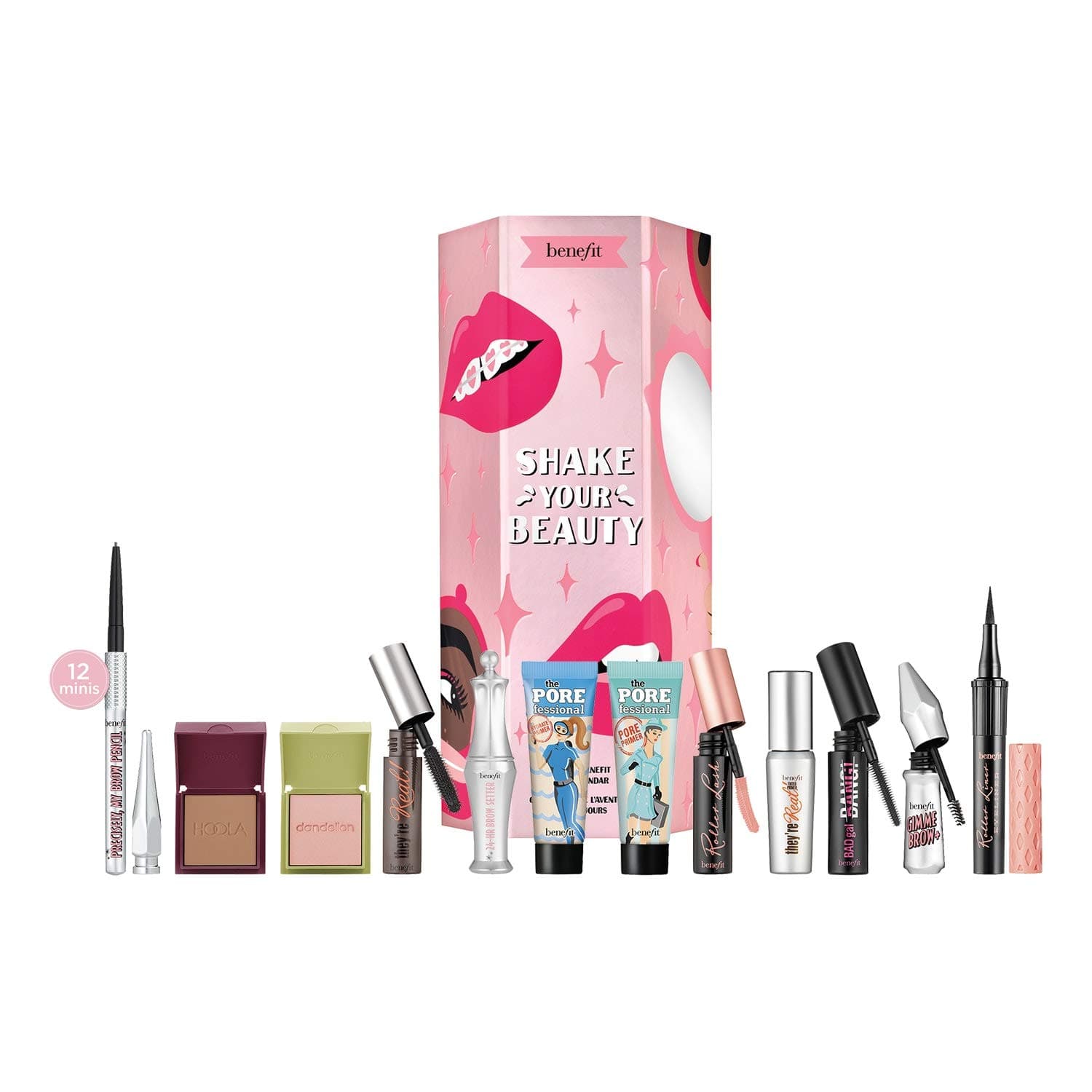 BENEFIT Shake Your Beauty: Set of 12 TRAVEL-SIZE bestsellers including hoola bronzer and they're real and roller lash mascaras (worth £125+)