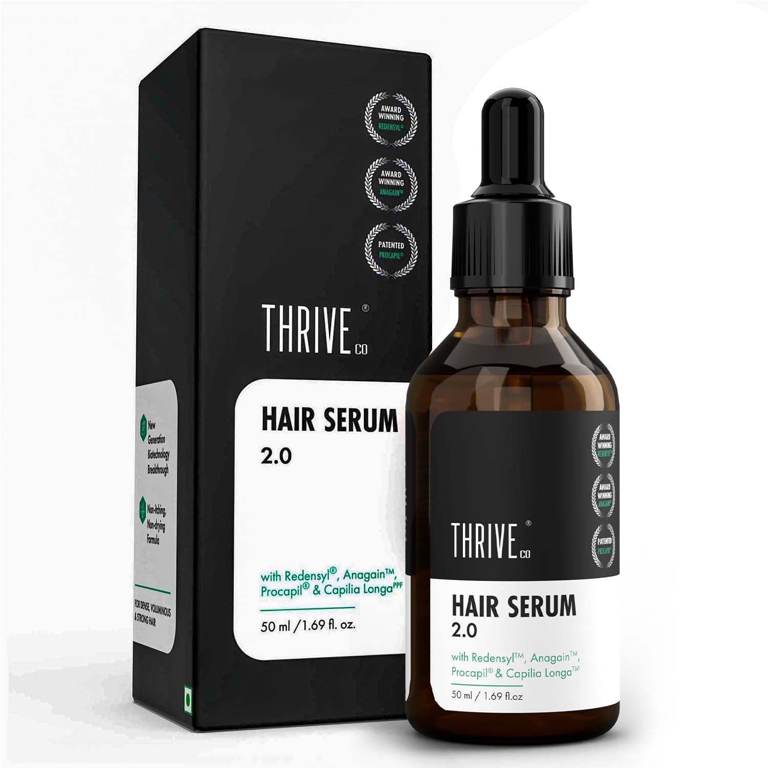 ThriveCo Hair Growth Serum 2.0, Advanced Patent Filed Clinically Proven Scalp Treatment for Hair Fall Control & Regrowth, British Medical Publication, Lightweight, Non-Sticky Solution, Unisex, 50ml