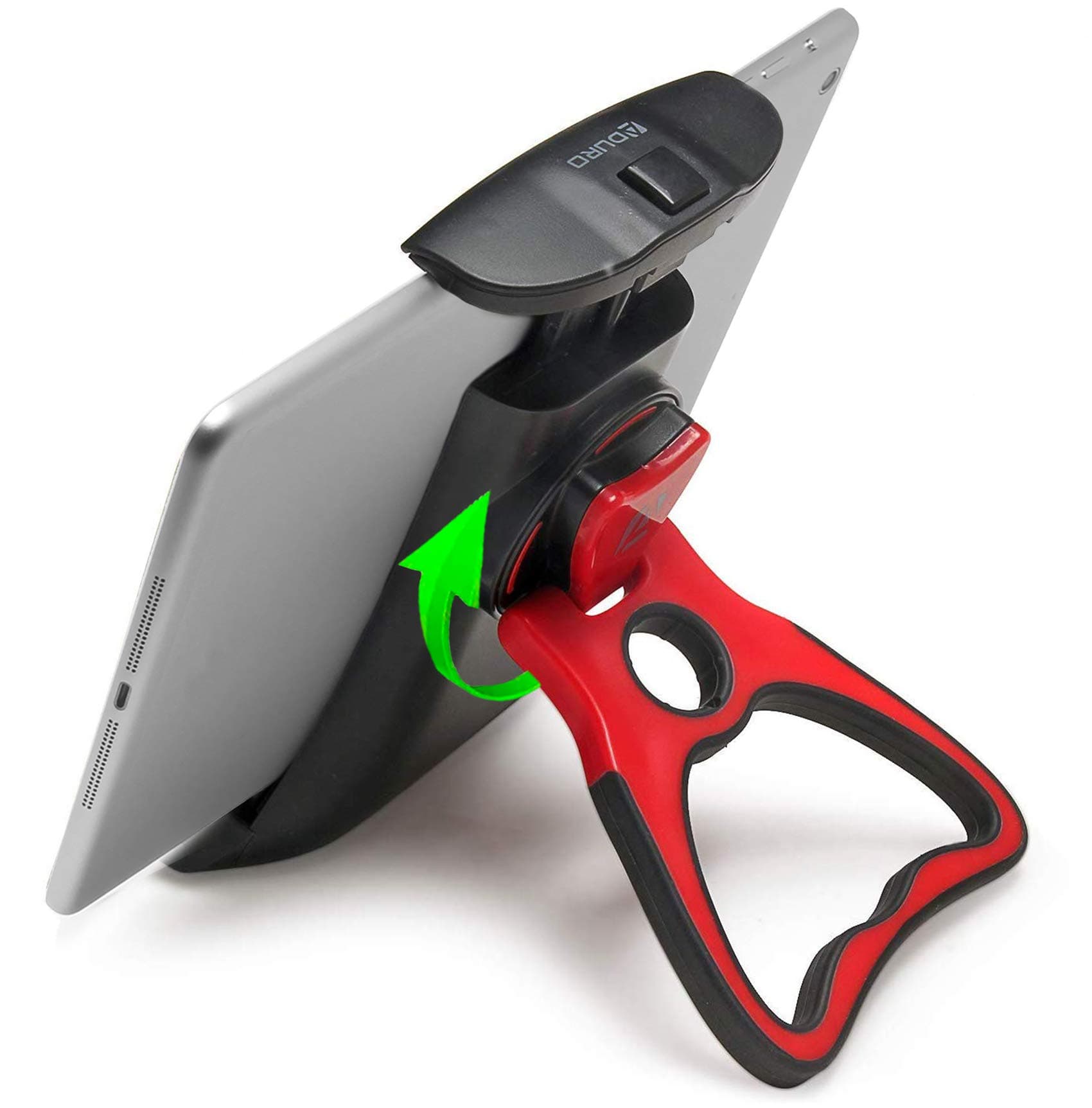 Aduro U-Grip compatible with iPad Tablet Stand Holder [Easy-Grip] Adjustable Multi-Angle Universal Desk Mount for Tablets (Black/Red)