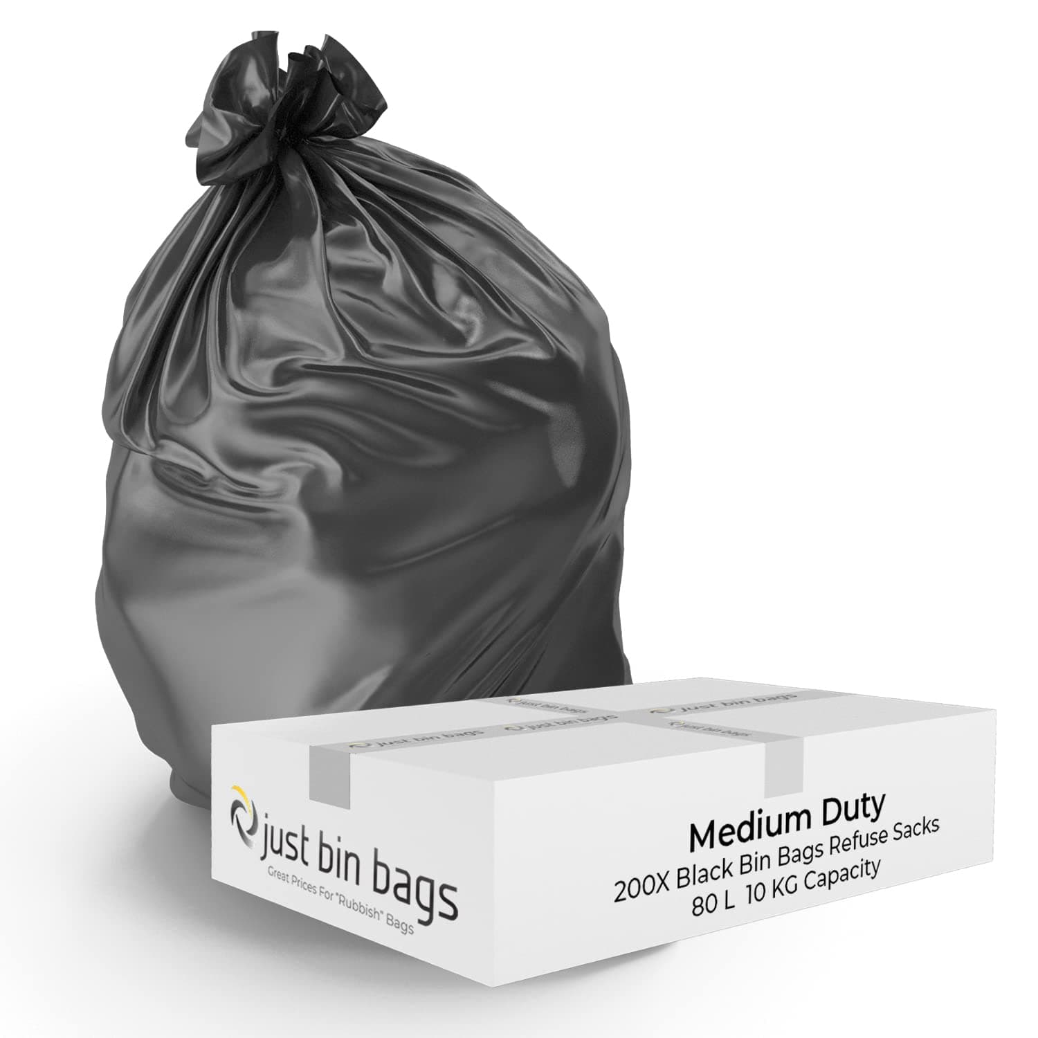 200x 80L Black Bin Bags - Refuse Sacks | 10kg Capacity- 100 Gauge, 25 Micron Strong Rubbish Dustbin Bags (Peridot)