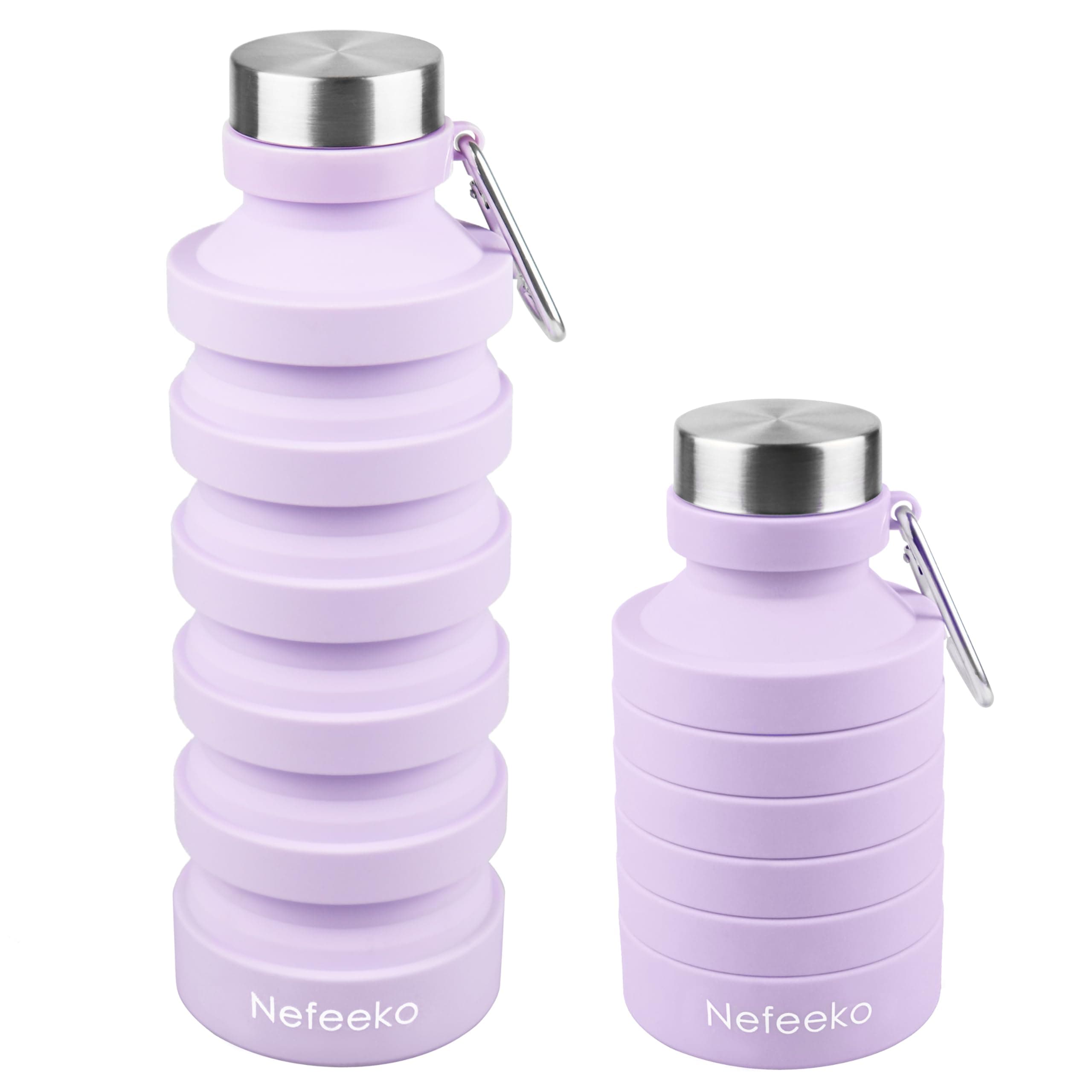 Nefeeko Collapsible Water Bottle, Reuseable BPA Free Silicone Foldable Water Bottles for Travel Gym Camping Hiking, Portable Leak Proof Sports Water Bottle with Carabiner