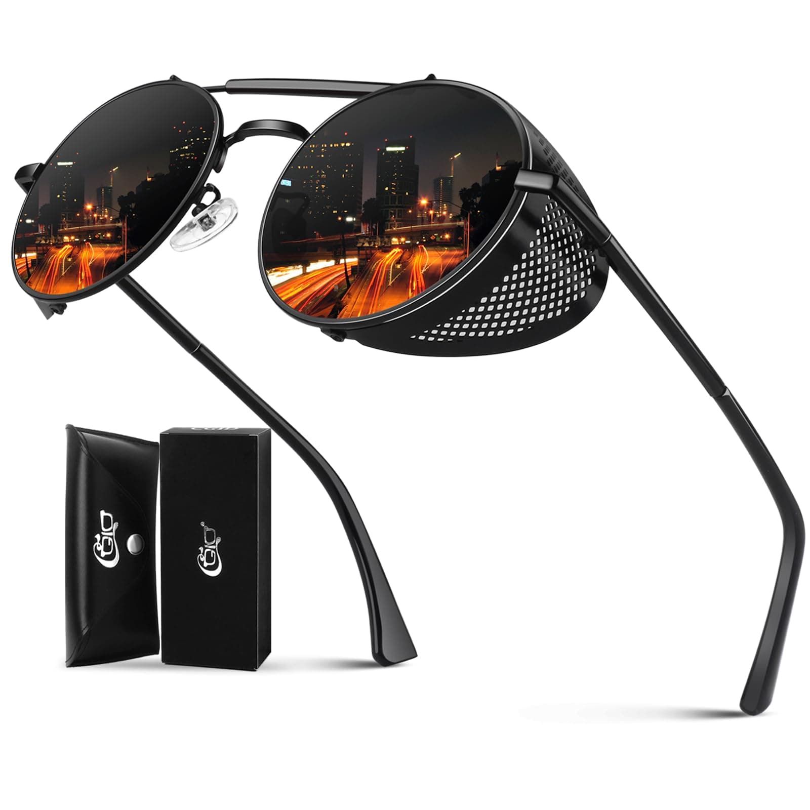 E72 Retro Steampunk Style Inspired Round Metal Circle Polarized Sunglasses for Women Men