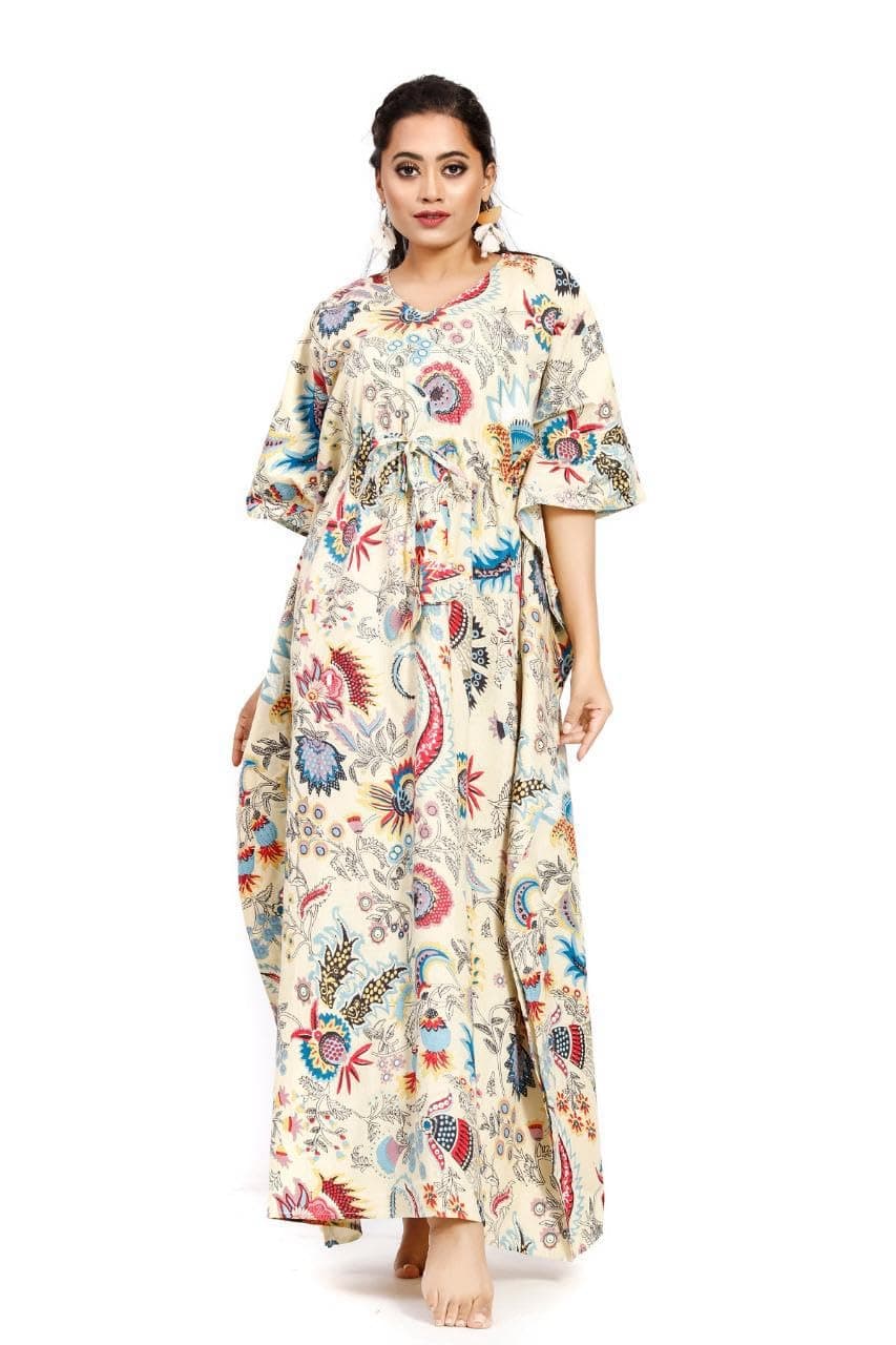 MODI FACTORYMaxi Kaftan for Women, Pure Cotton Nighty, Loungewear Kaftan | Hand Block Printed Women Nighty | Free Size