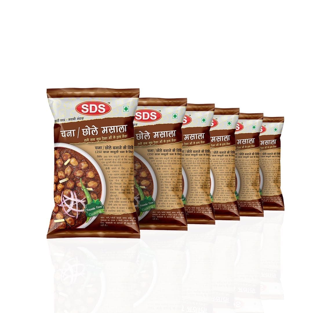 - SDS Chana/Choley Masala Powder - 70g (Pack of 6) | Spicy & Tangy Indian Gravy Mix for Chole Bhature, Kulche Chole, Kala Chana | Zero Added Colours, Fillers, Additives & Preservatives