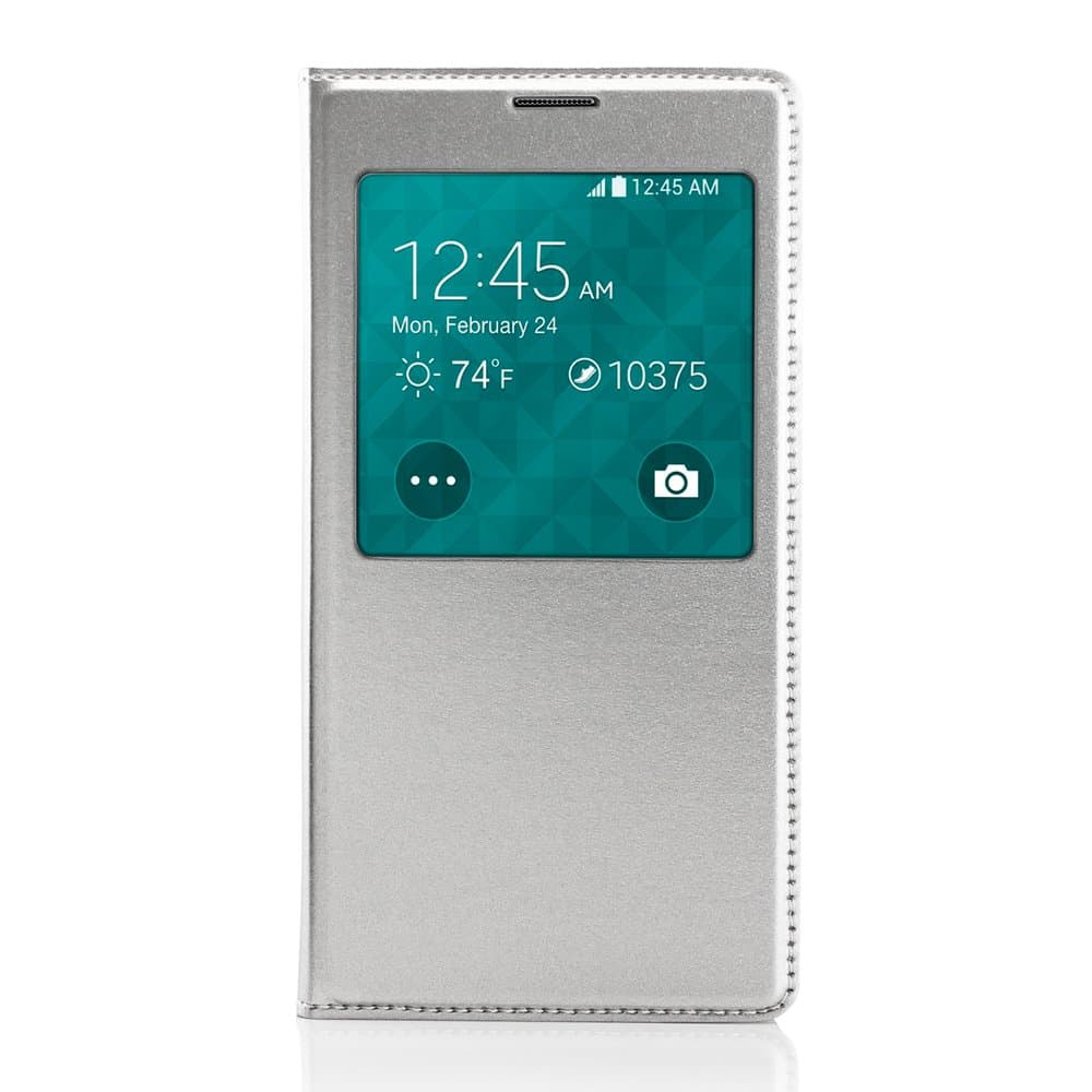 Gearonic Samsung Galaxy S5 i9600 PU Leather Slim Ultra Thin S VIEW Flip Case with Battery Cover - Non-Retail Packaging - Silver