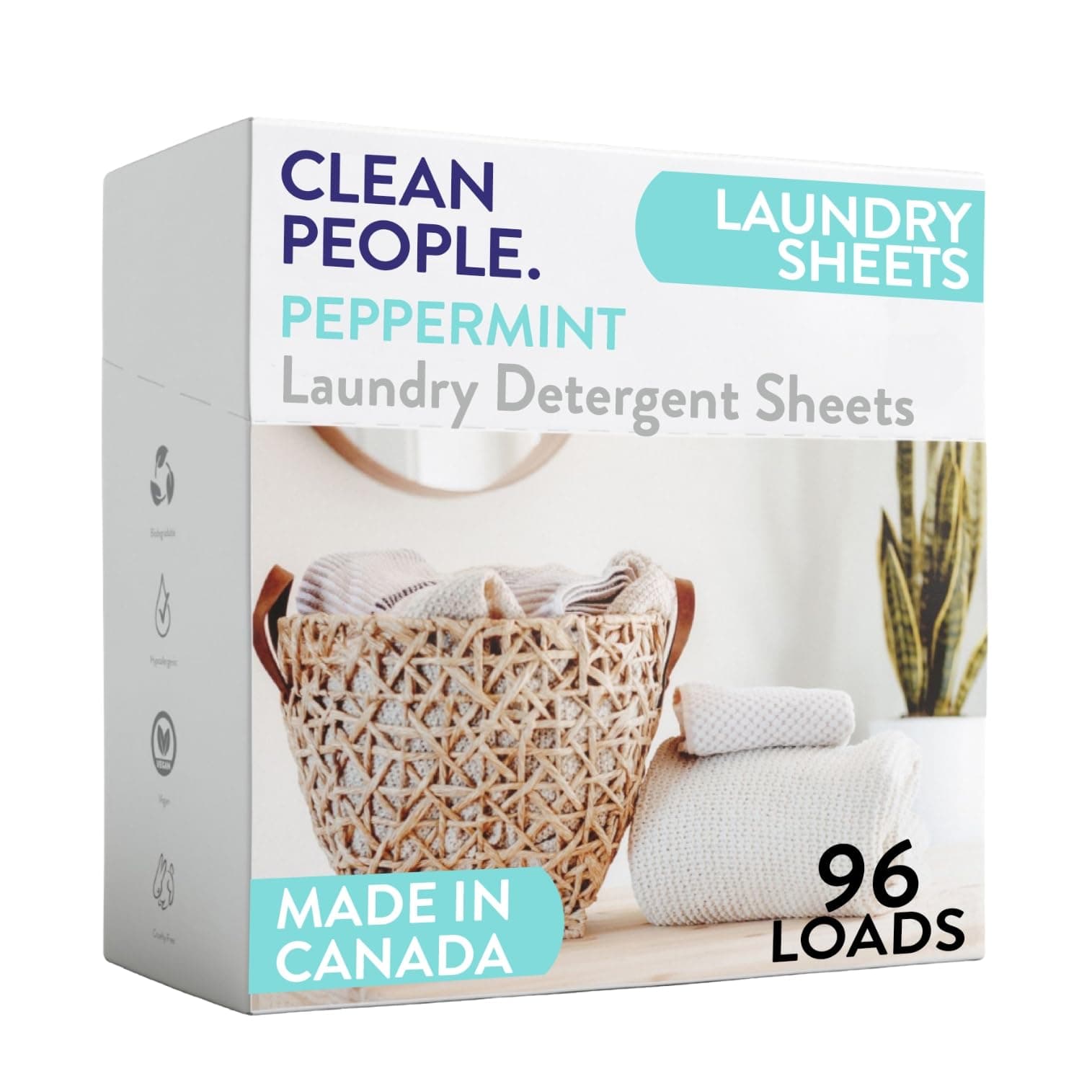 The Clean People Laundry Detergent Sheets - Laundry Soap - Ultra Concentrated, Recyclable Packaging, Stain Fighting - Peppermint, 96 Pack