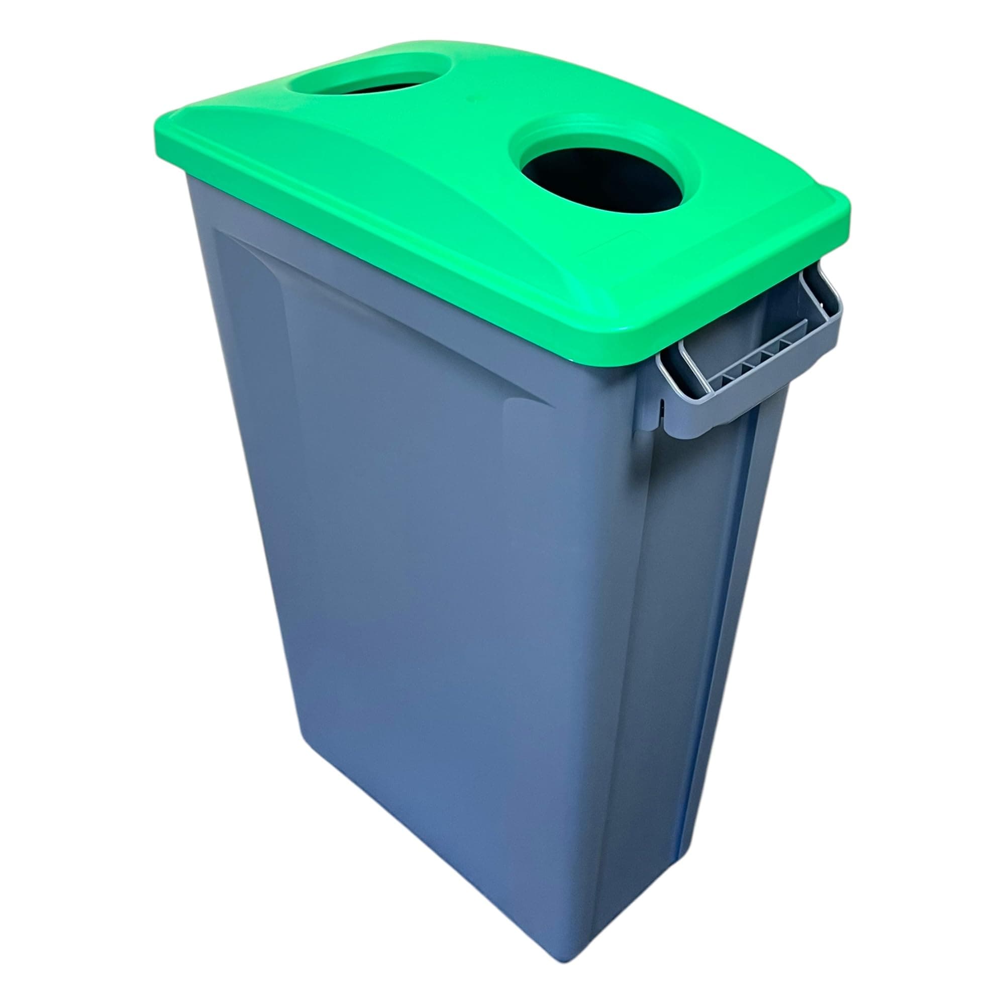 Chabrias Ltd 87 Litre Slim Bin Recycling Container, Space Saving Design, Rectangular for Home, Office, Kitchen – Commercial Product Vented Slim Waste Receptacle Bin (1, Grey & 2 Hole Green Lid)