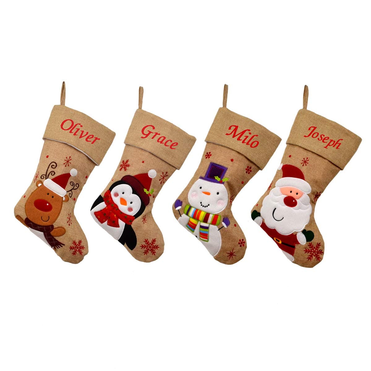 D3 Personalised Embroidered Hessian Luxury Deluxe Christmas Stockings (Santa)