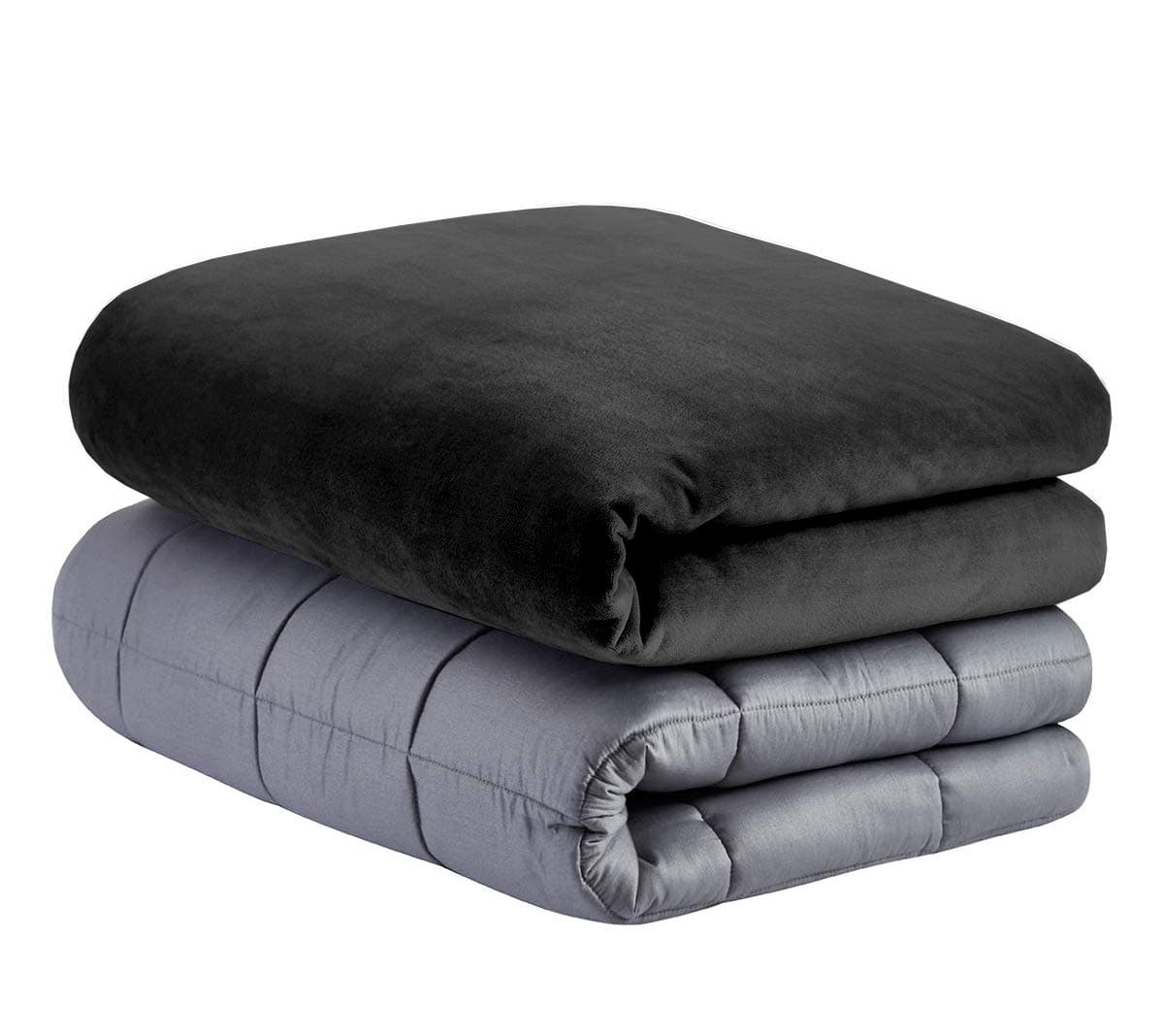 Cottington Lane Weighted Blanket for a Adult - 48" x 78"(15Lbs Or 6.8 Kg) - Calm, Sleep Better and Relax Naturally. Adult Full Size_Grey Blanket + Black Cover