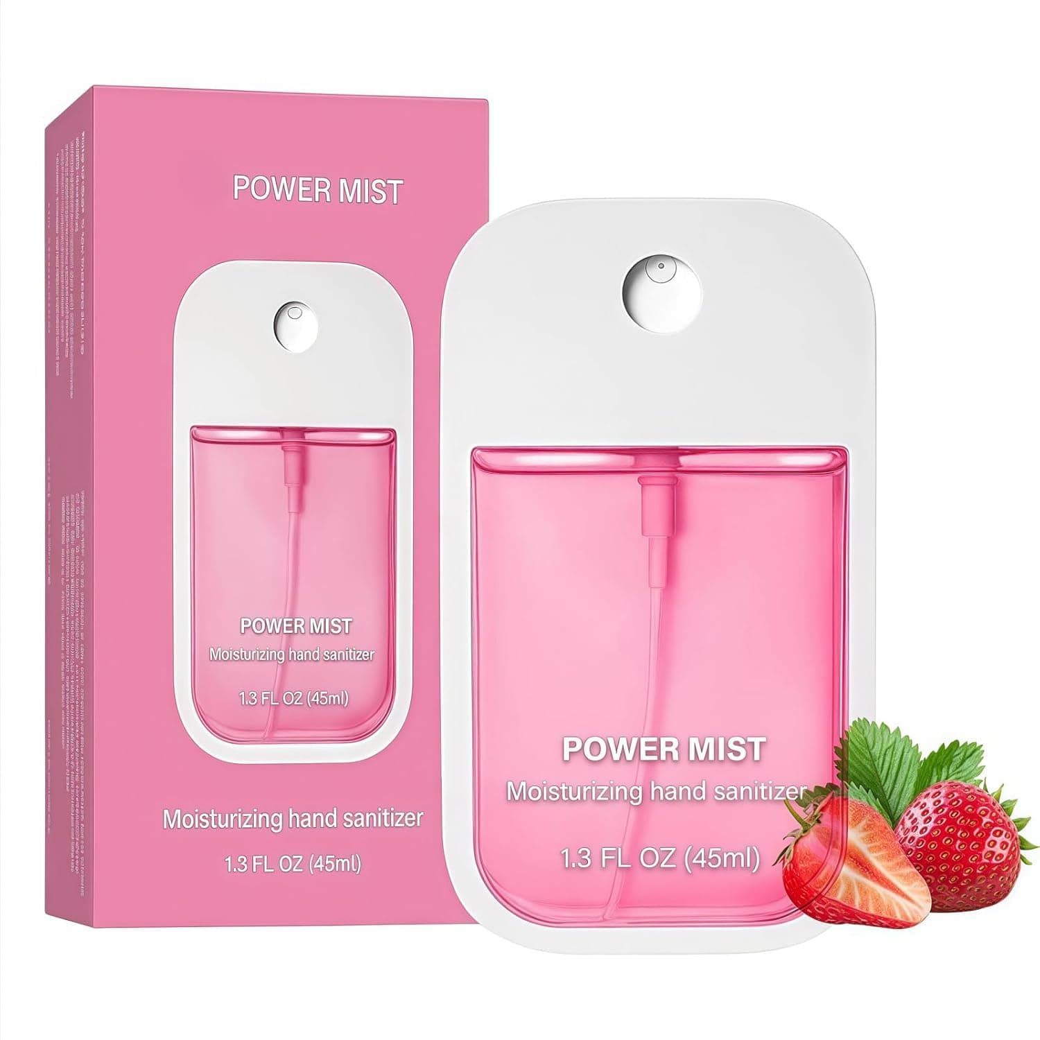 Power Mist Hydrating Hand Sanitizer Spray, Travel-Size 45ml/1.5 Fl oz Portable Cute Multi-Flavor Gentle Sanitizer for Adults (Strawberry)