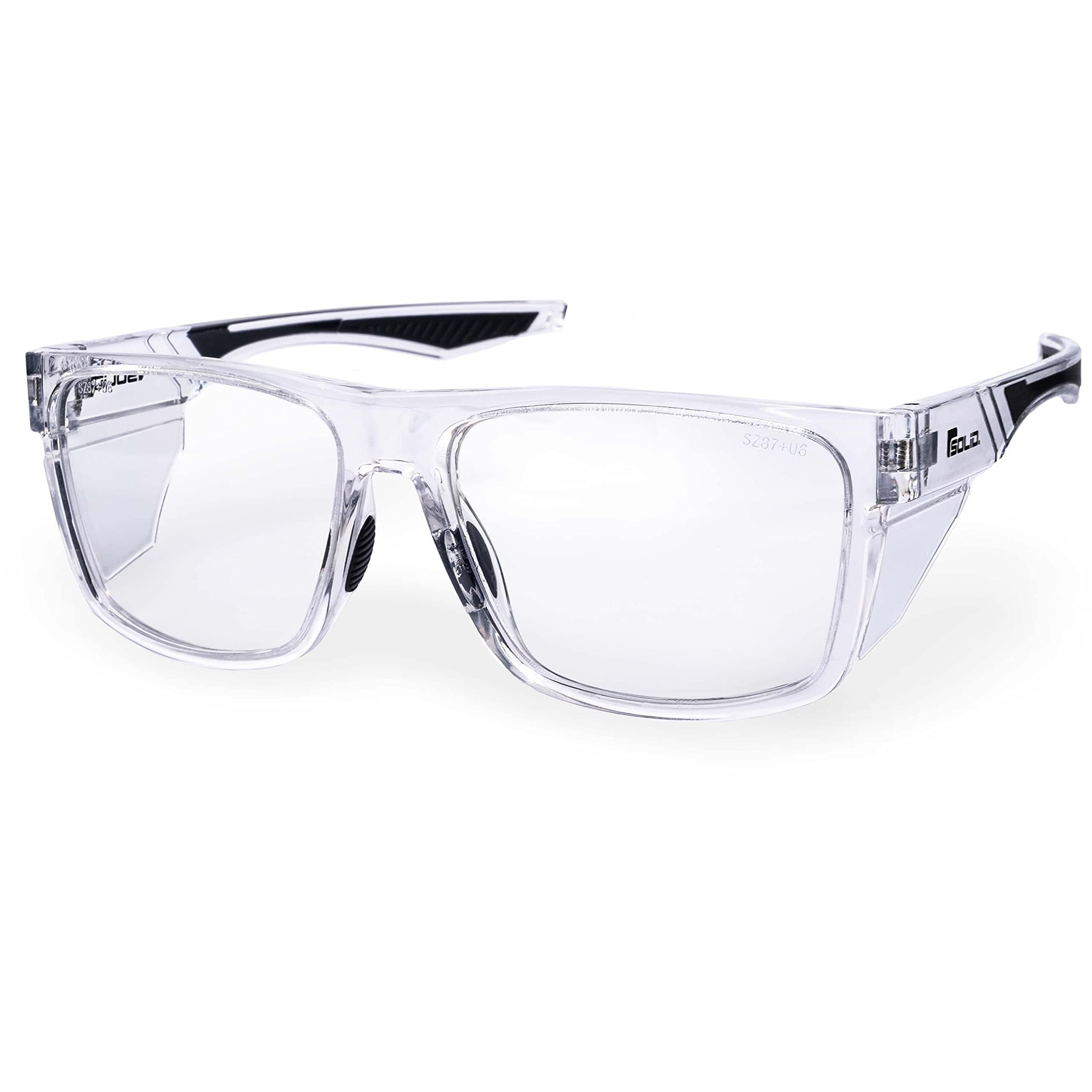 Solid. Safety Glasses For Men & Women w/ Side Extensions | Protective Eyewear Safety Goggles w/ Clear, Eye Protection Lens