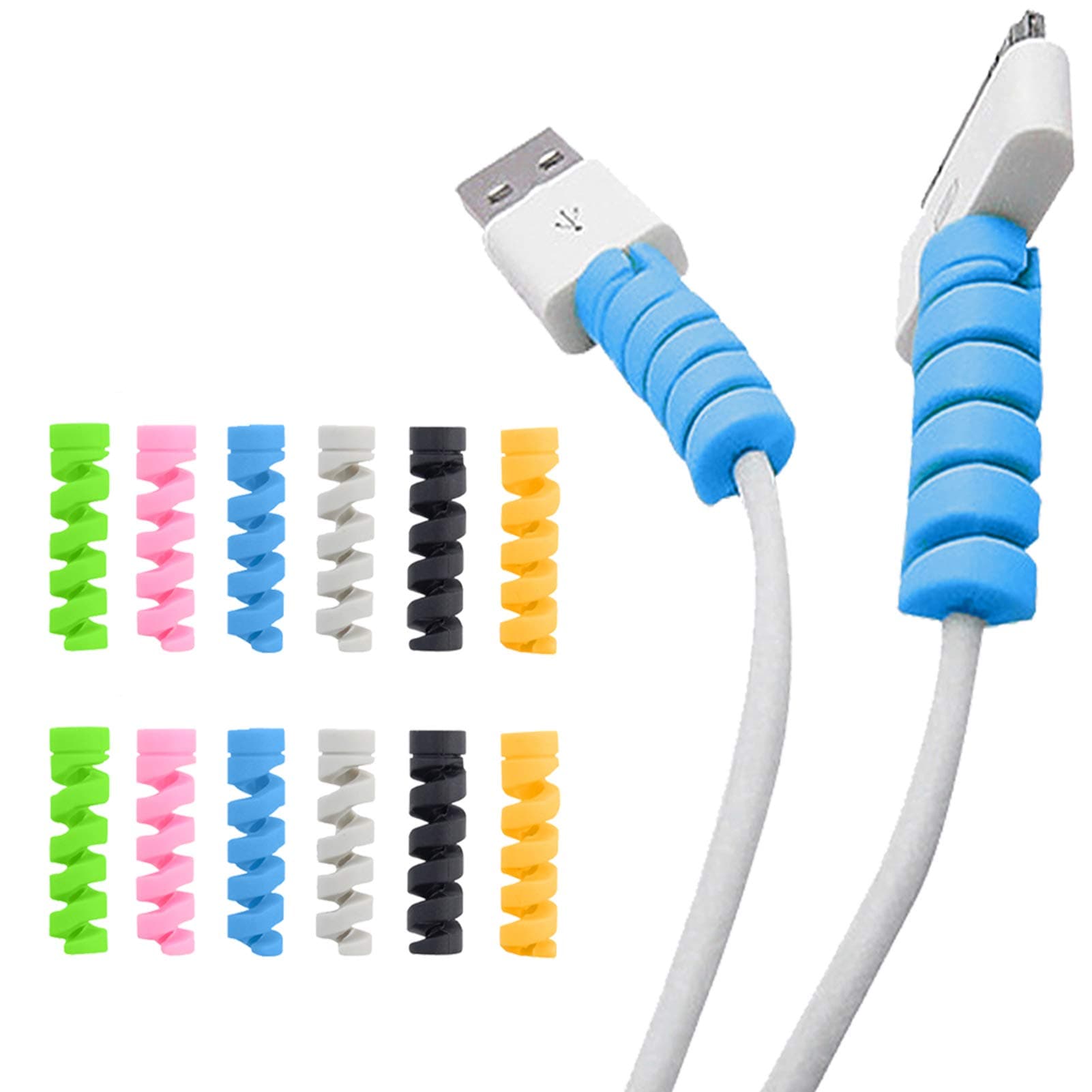 12Pack Charging Cable Protector Spiral Tube Wire Management Organizer Protective Cord Sleeve Line Saver for iPhone iPod iPad MacBook Tablet Charger Cord,Android Cell Phone,Mouse Cable 6 Colors
