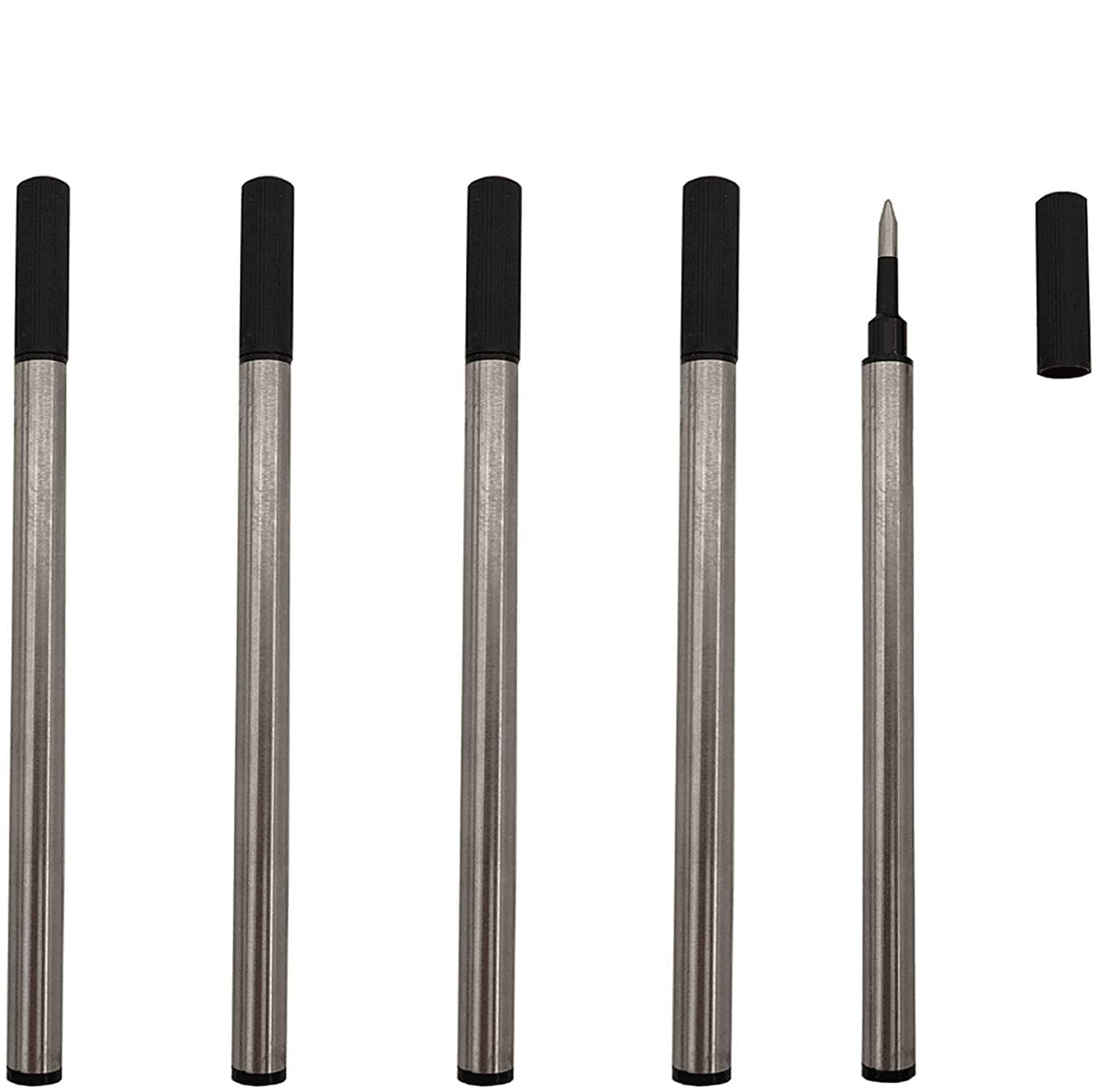 5 Pack Black 0.5mm Rollerball Gel Refills - Universal Ballpoint Pen Refills