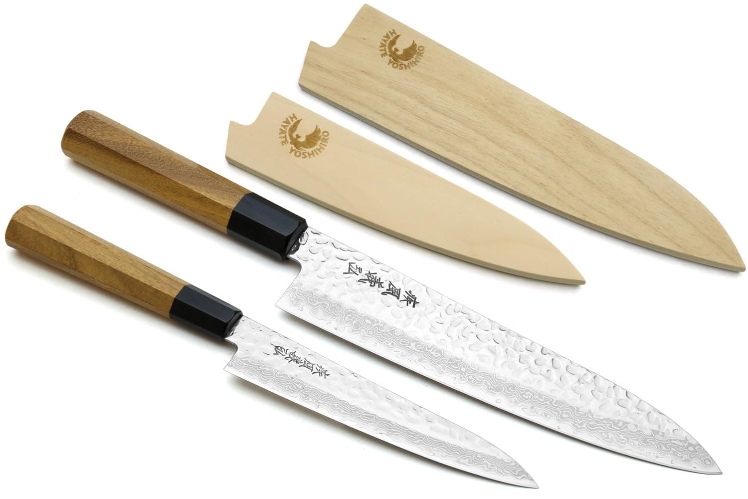 46 Layers Hammered Damascus Gyuto Chef Knife and Petty Utility Knife SET (Gyuto 8.25'' (210mm) & Petty 6'' (150mm), Ambrosia Handle)