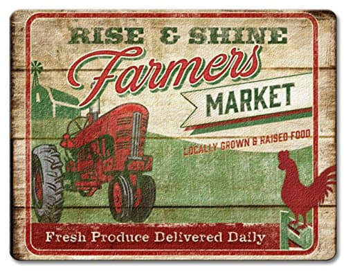 Rise and Shine Farmers Market Farm Fresh Glass 10 Inch Kitchen Bar Cutting Board by Highland Graphics
