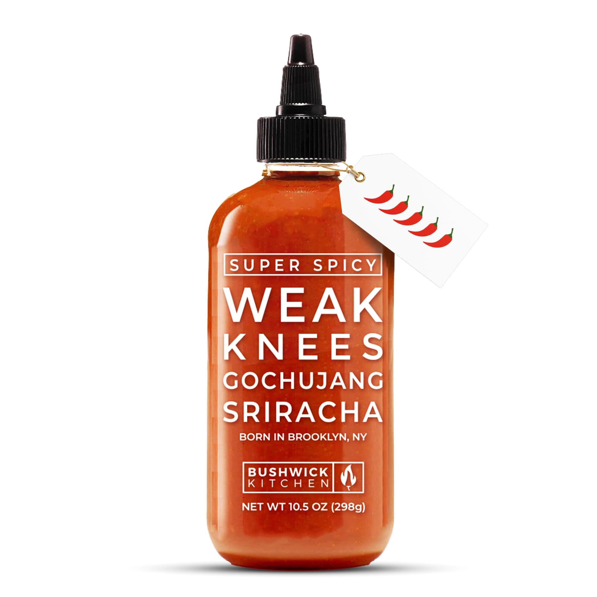 Weak Knees Super Spicy Gochujang Sriracha Hot Sauce, Bold Korean Gochujang Paste with a Kick & Fiery Heat from Habanero Peppers, Made in the USA, 10.5oz Squeeze Bottle