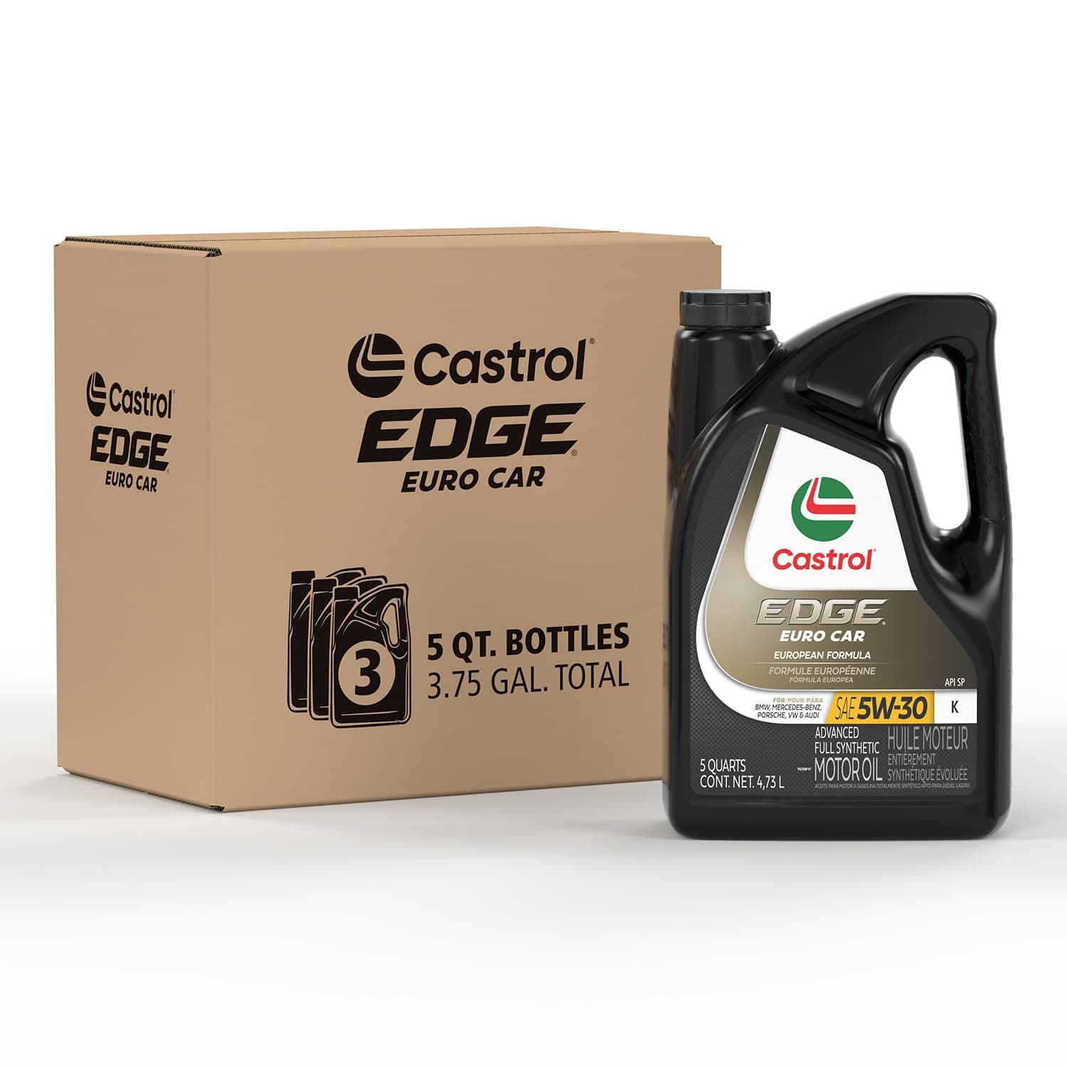 Edge Euro 5W-30 K Motor Oil, 5 Quart, Pack of 3