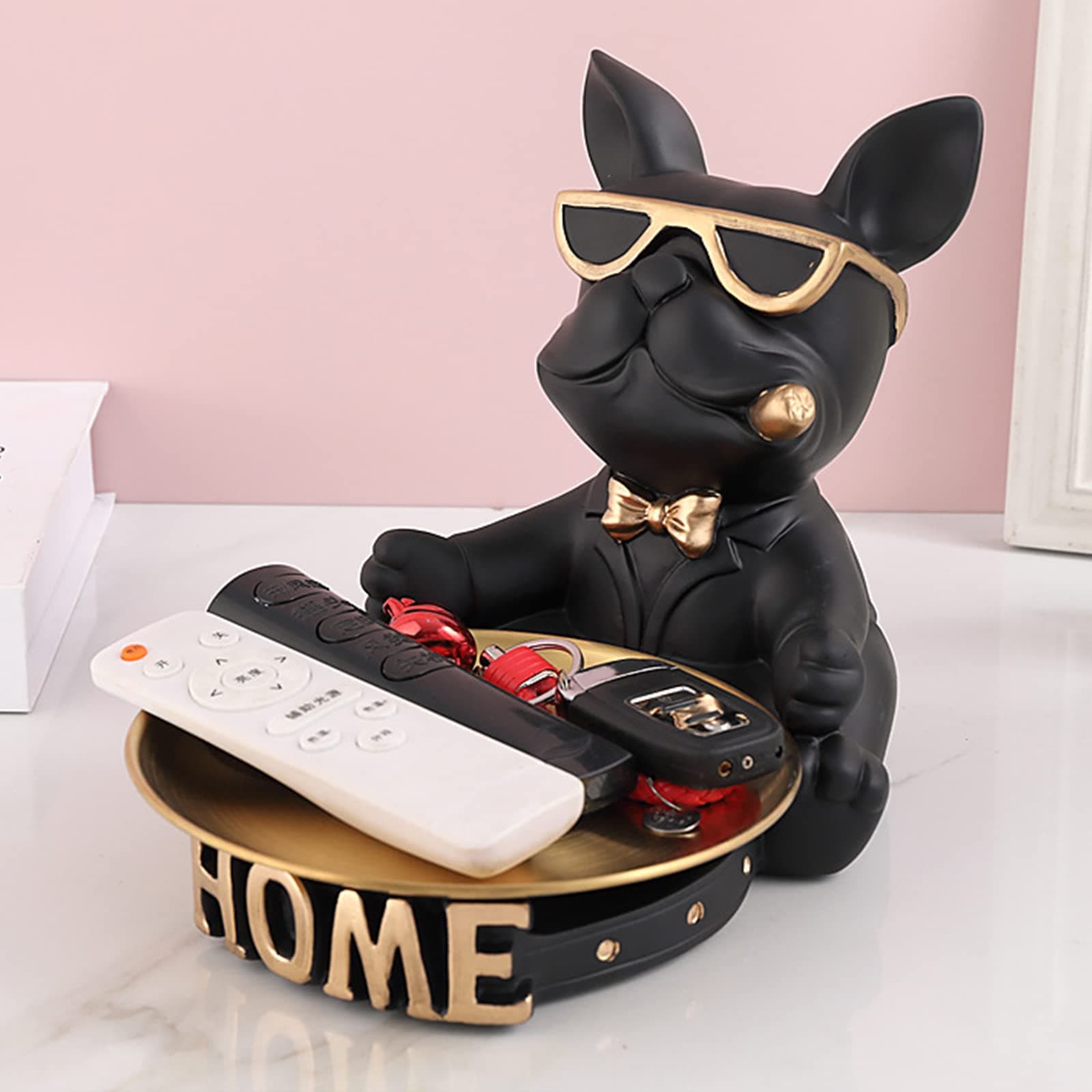 XIANXIAN Bulldog Statue Resin Cool Dog Sculpture Coin Piggy Bank Storage French Bulldog Decor, Animal Bulldog Sculpture Tray Modern Art Dining Table Decor Office Small Object Tray