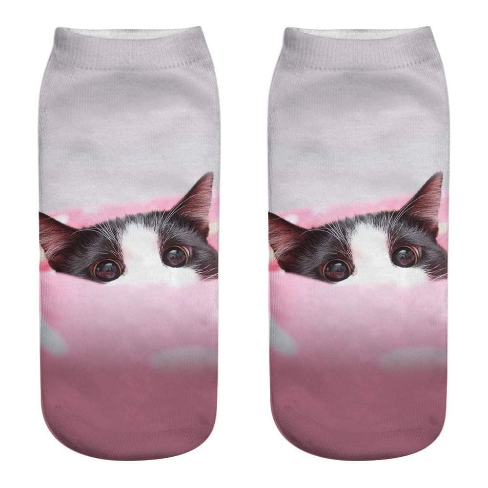 1 Pair Unisex Funny 3D Fashion Cat Printed Casual Socks Cute Low Cut Ankle Men Women Cotton Animals Dog Sports Stocking Harajuku Style Animal Pattern Christmas Breathable Stockings