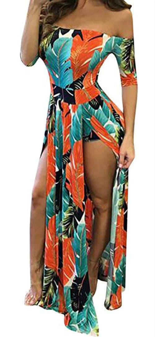 Gobought Womens 2 Piece Outfits Summer Floral Beach Crop and Side Slit Skirt (Small, Z-Green)