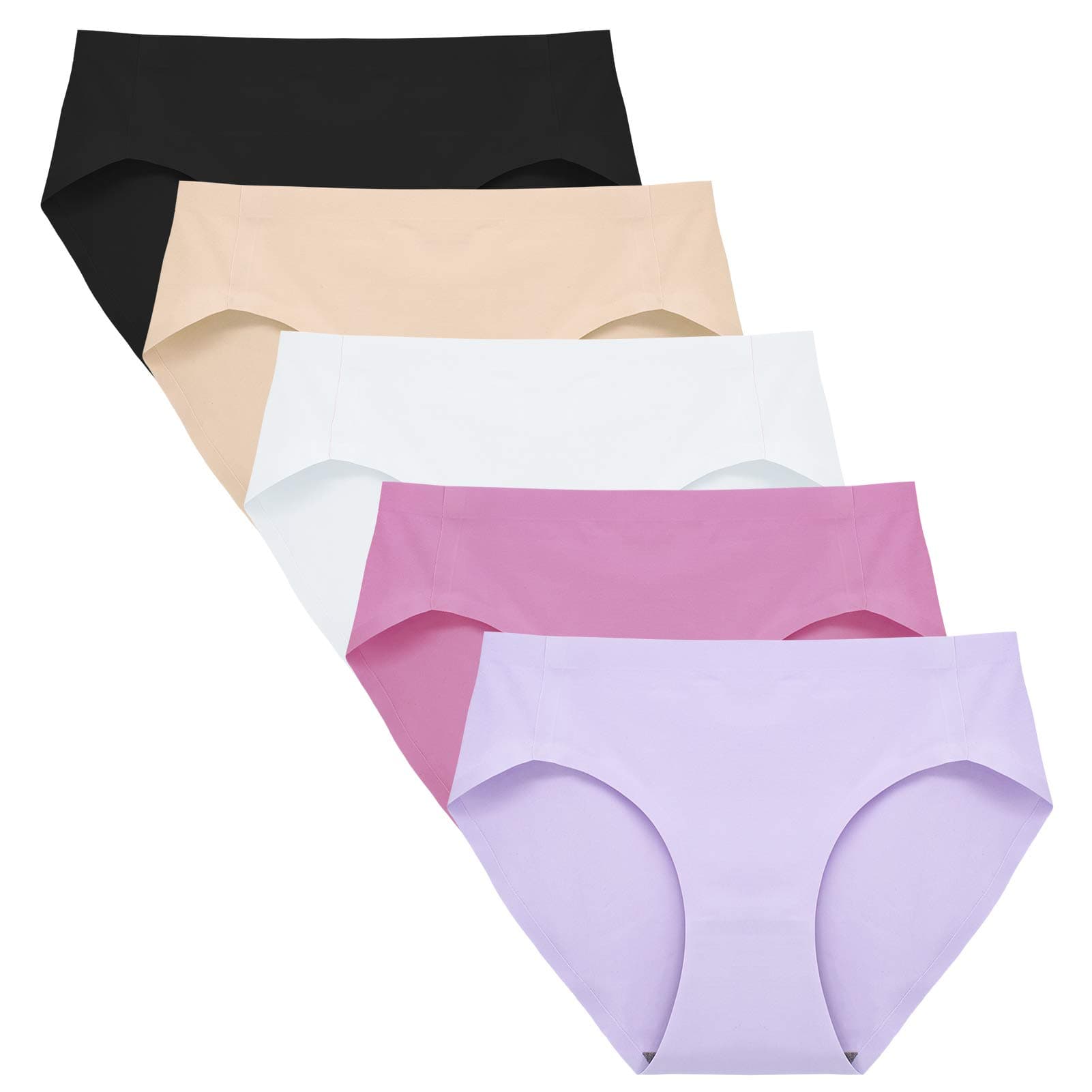No Show Underwear for Women Seamless High Cut Briefs Mid-waist Soft No Panty Lines,Pack of 5