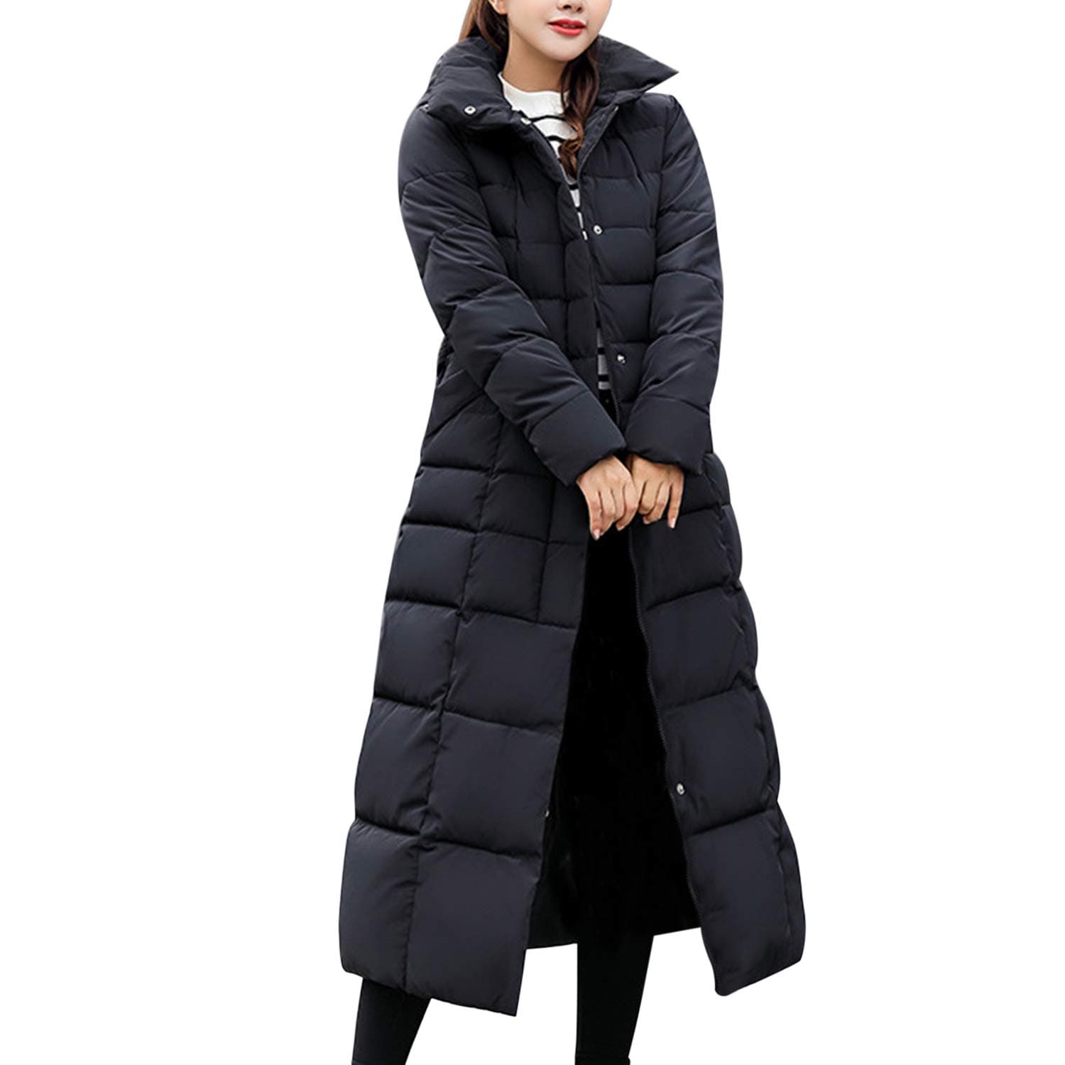 Petalum Women's Thickened Maxi Down Jackets Hooded Long Down Jacket Winter Parka Puffer Coat