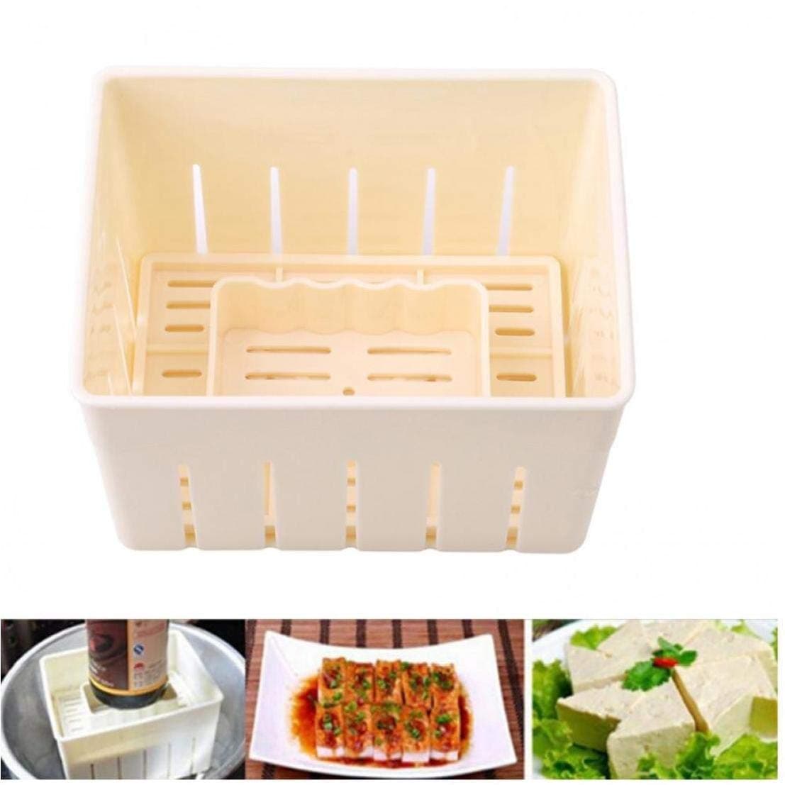 Onsinic 1Pcs DIY Plastic Tofu Press Mould Soybean Curd Tofu Making Mold with Cheese Cloth Kitchen Cooking Tool Set Homemade Tofu Mold