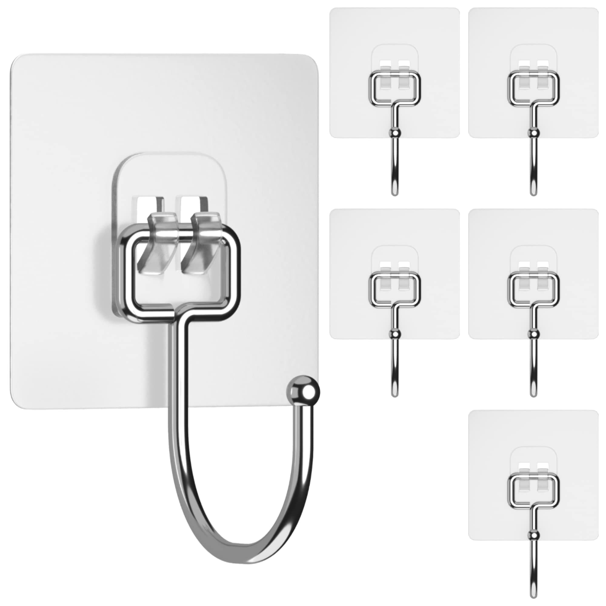 GLUIT Adhesive Large Wall Hooks for Hanging Heavy Duty 22 lbs Hooks for Walls No Damage, Towel Sticky Clear Hooks, Waterproof, Home, Bathroom, Kitchen, Office, and Outdoor 6 Pack
