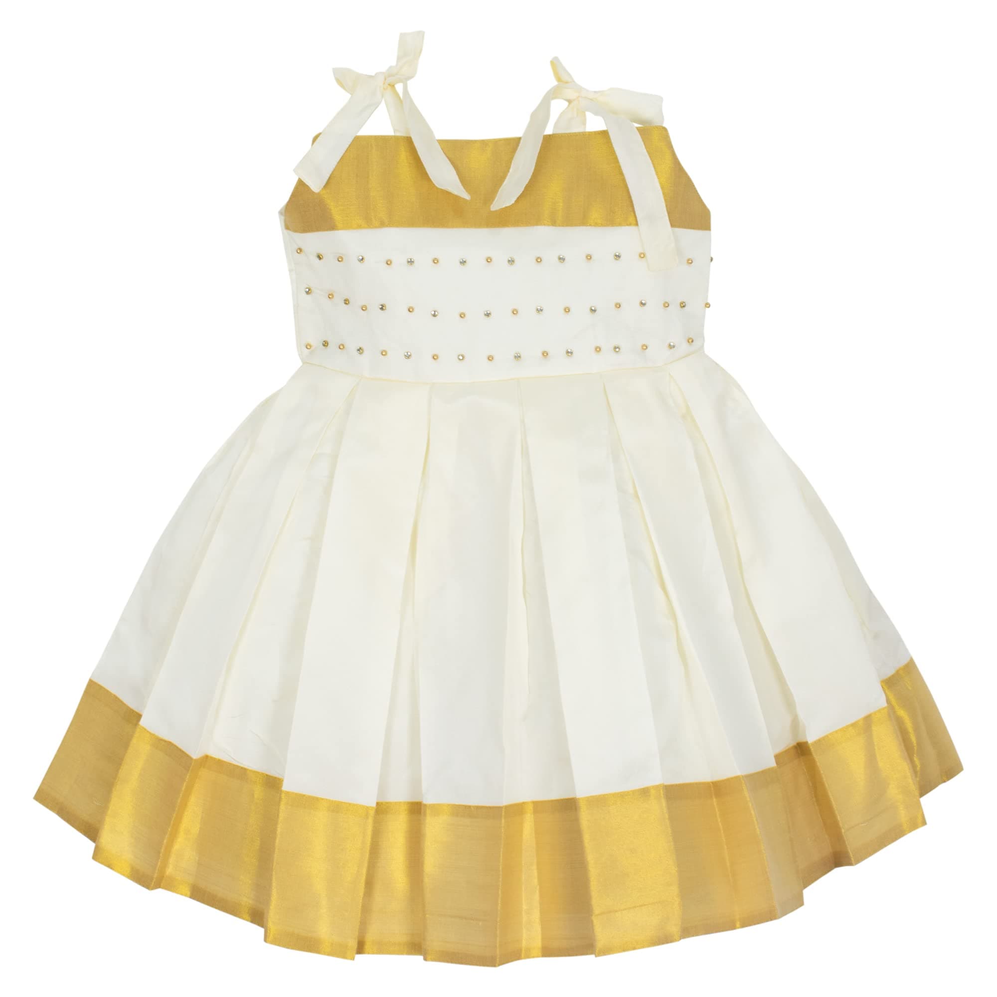 AMIRTHA FASHIONGirl's Kerala Beads and Studs Handmade Kasavu Lehenga Choli (kerala White)