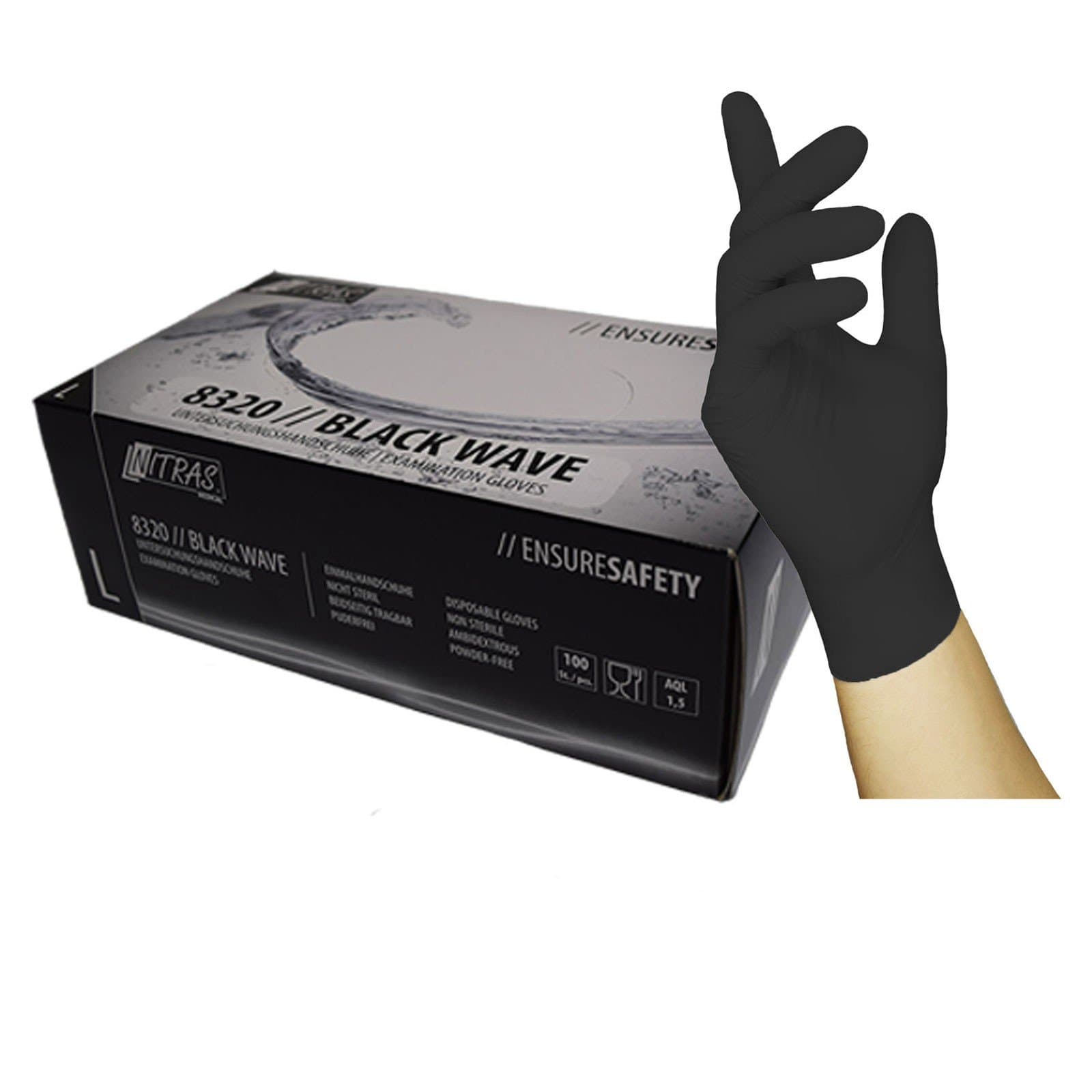 Nitras 8320 Black Wave Single-Use / Disposable Gloves, Powder-Free and Extremely Durable