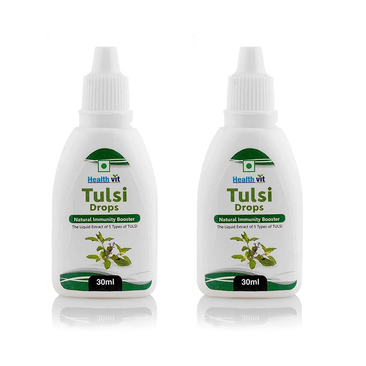 Healthvit Tulsi Drops- Concentrated Extract of 5 Rare Tulsi for Natural Immunity Boosting & Cough and Cold Relief 30ml (Pack of 2)