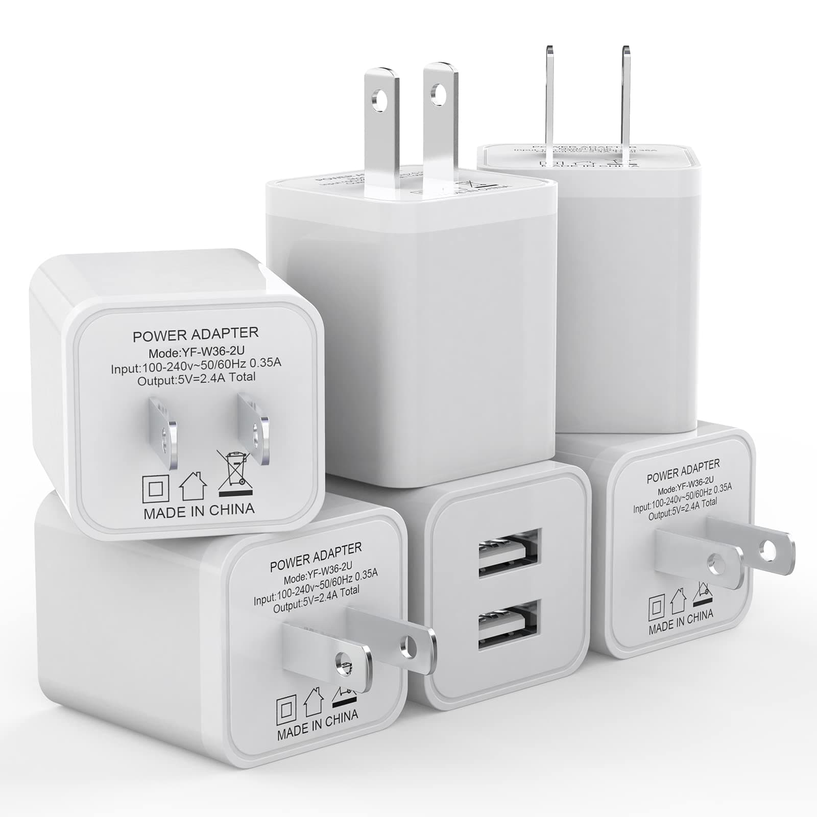 6Pack USB Wall Charger, iGENJUN 2.4A Phone Charger Dual USB Port Cube Power Plug Adapter Fast Wall Charger Block Compatible with iPhone 17/17 Pro/16/16 Pro, Samsung Galaxy, Pixel, LG, Android-White