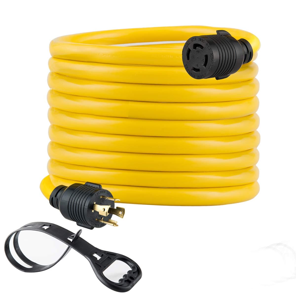 Yodotek 25FT Heavy Duty Generator Locking Power Cord NEMA L14-30P/L14-30R,4X10 Gauge SJTW Cable, 125/250V 30Amp 7500 Watts Yellow Generator Lock Extension Cord with UL Listed