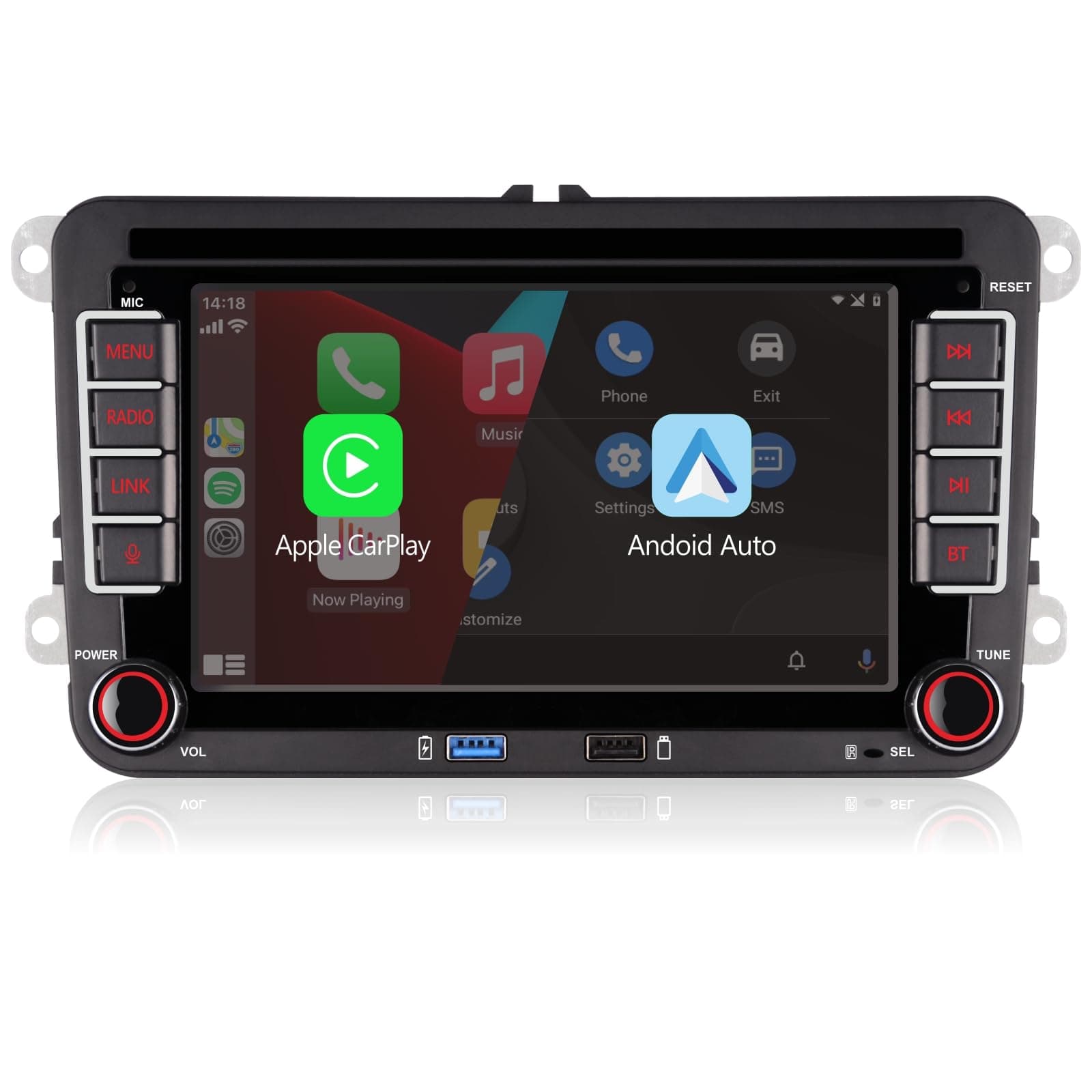 Double din Car Stereo Compatible with Wireless Carplay Android Auto with 7 inch Bluetooth/FM/AM Radio/USB/EQ, AHD Rear View Camera Car for VW Golf 5 6 Passat Jetta Caddy EOS T5 Tiguan Touran CC Polo
