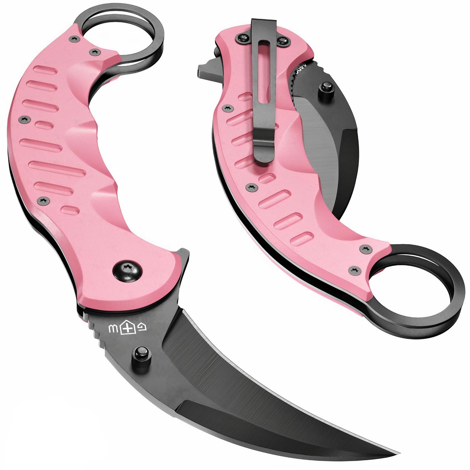 GOOD WORKER Pink Karambit Folding Knife - SharpTiger Claw Blade with Liner Lock and Aluminum Handle - Best Pocket Knives for Military Hunting Camping EDC for Men - Gifts for Women X-42 P