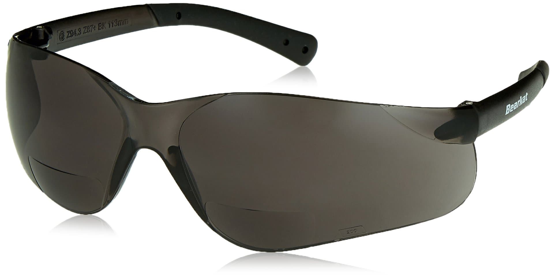 Crews BKH20G BearKat Magnifier Polycarbonate 2.0 Diopter Gray Lens Safety Glasses with Non-Slip Hybrid Black Temple Sleeve