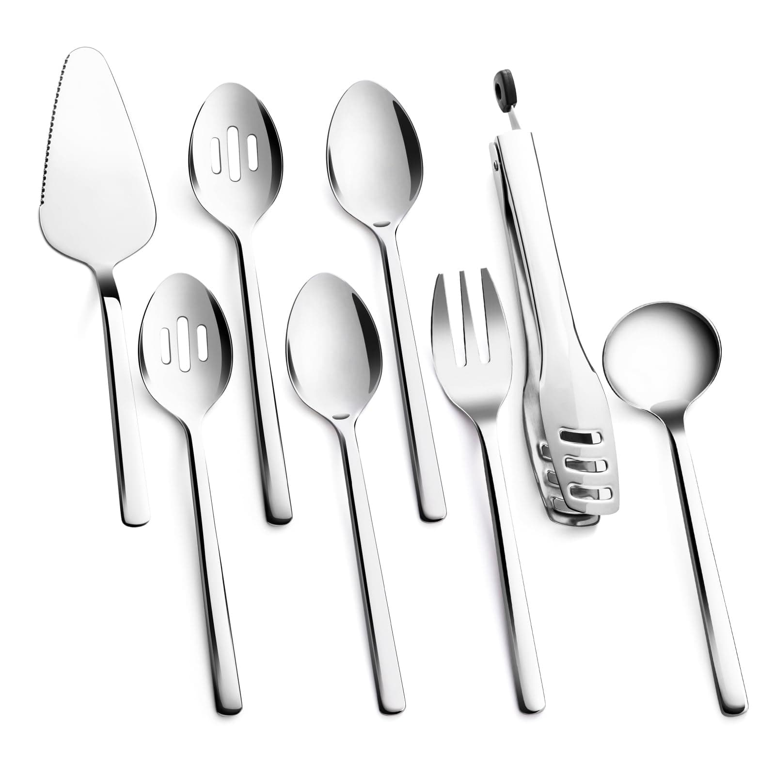 Large Hostess Serving Utensils Set, 18/10 Stainless Steel Heavy Duty 10-inch Serving Utensils, Slotted Spoons, Forks, Tongs, Cake Pie Server for Buffet, Wedding, Party