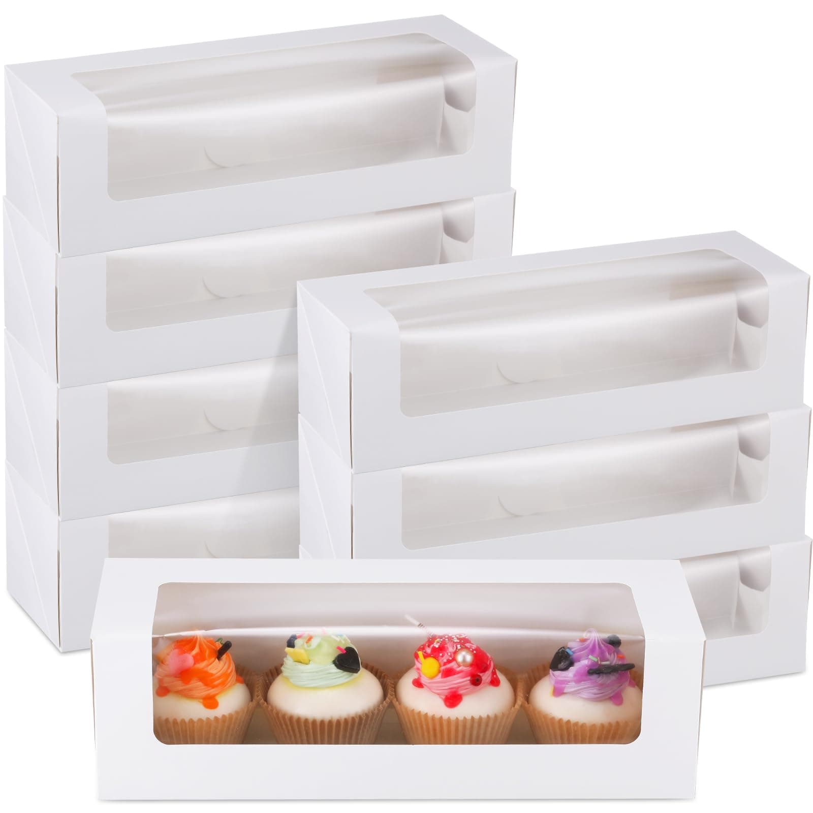 Cookie Boxes Swiss Roll Cake Box Cake Boxes White Bakery Boxes with Clear Display Window Mini Cupcake Box Pastry Packaging Box for Chocolate Cupcakes Breads Muffins Pastries Donuts (40 Pieces)
