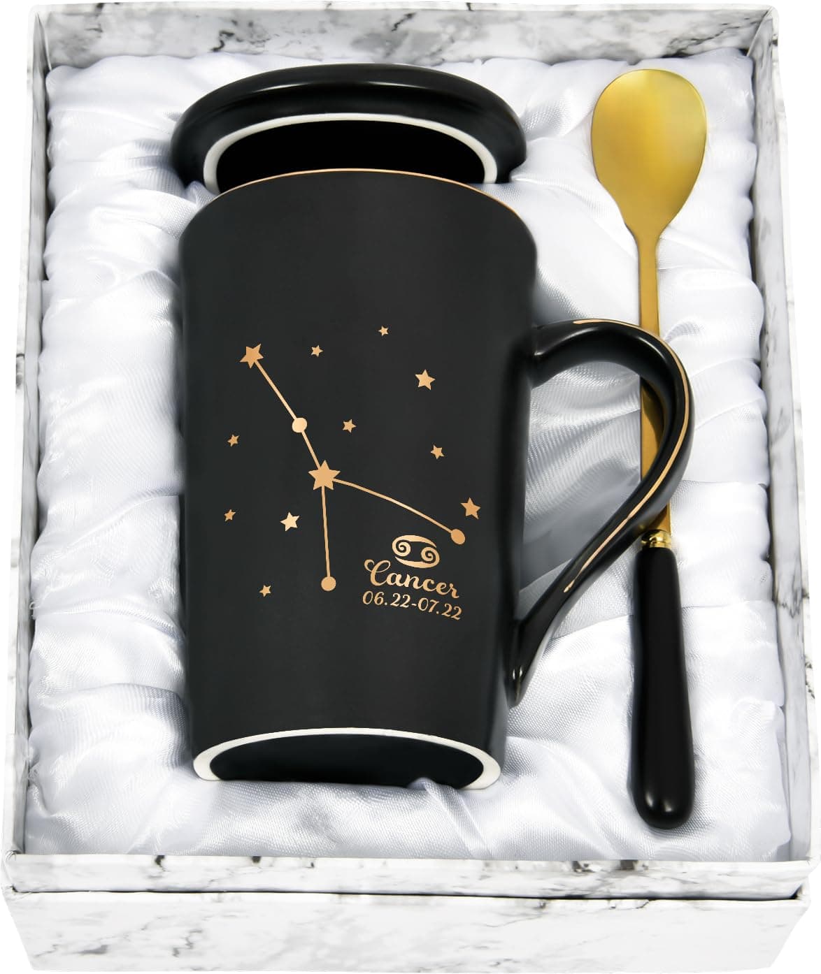 YHRJWN - Cancer Zodiac Coffee Mug for Women, Men, Girls - Constellation Sign Star Design - June July Birthday Gift - 12 Horoscope Astrology Lovers - 14 Oz Black (Gift Box)