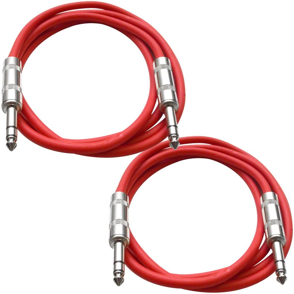 SEISMIC AUDIO - SATRX-6-2 Pack of 6' 1/4" TRS Male to 1/4" TRS Male Patch Cables - Balanced - 6 Foot Patch Cord - Red and Red