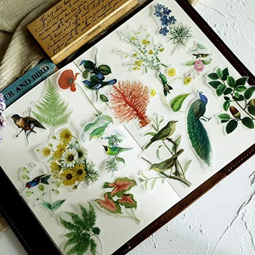 HENJIA Flowers And Birds Illustration Vellum Paper Stickers For Scrapbooking Happy Planner Card Making Journaling Project
