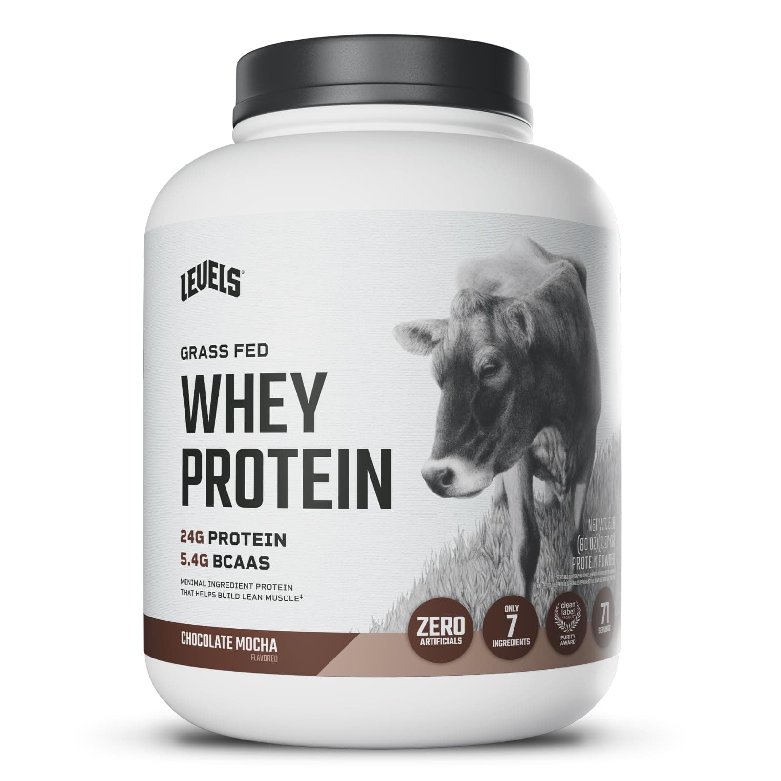 Levels Nutrition Grass Fed 100% Whey Protein, No Hormones, Chocolate Mocha, 5LB