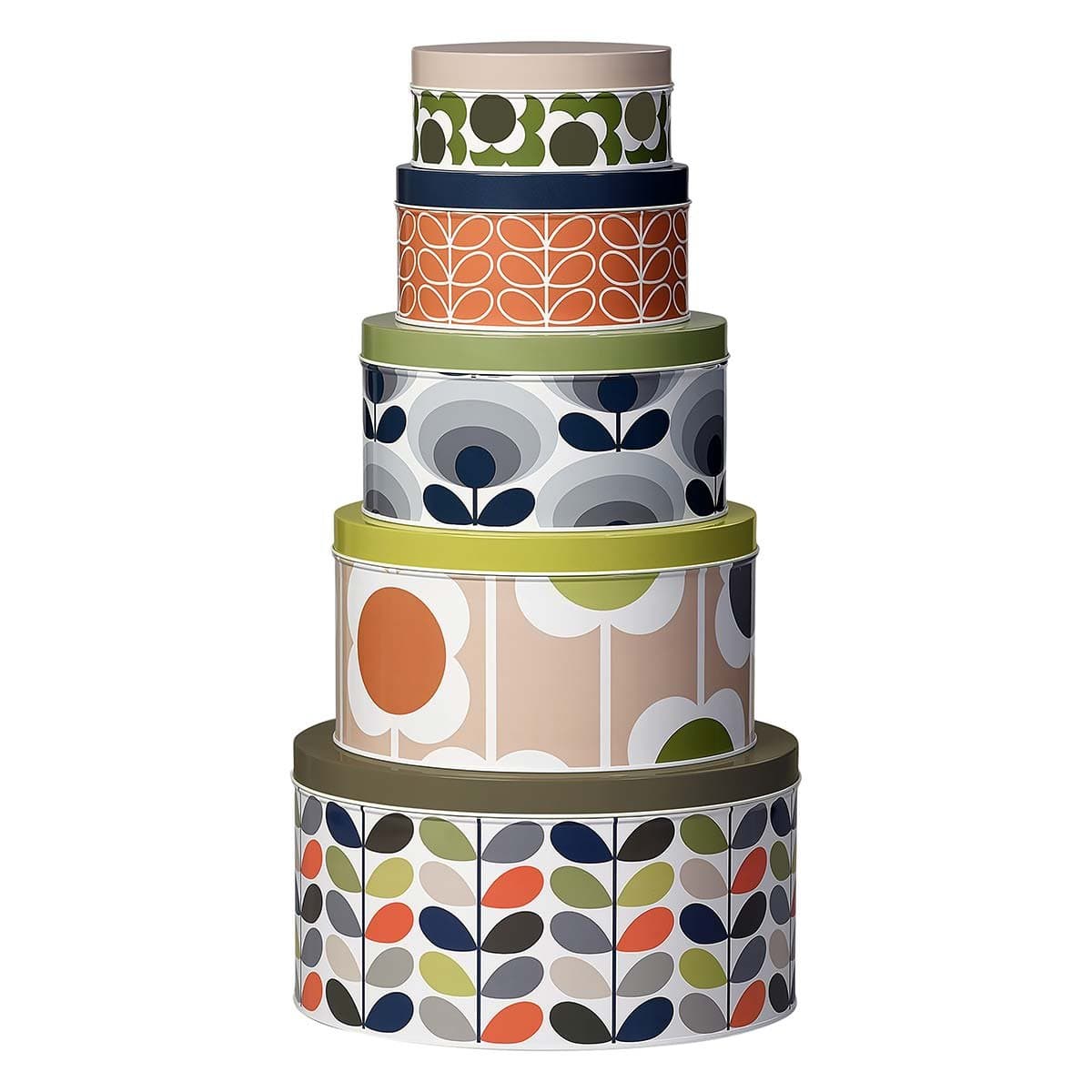 Orla Kiely Assorted Prints-Set of 5 Cake Storage Tins, mixed, Multi