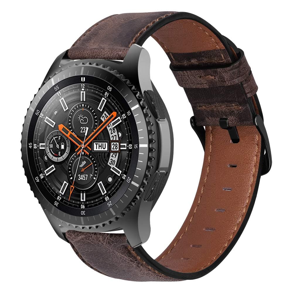 22mm Genuine Leather Band Compatible with Samsung Galaxy Watch 3 45mm Galaxy Watch 46mm Gear S3 Frontier/Classic Band Strap Replacement for Huawei Watch GT/GT 2/Pro/2e/GT 3 46mm - Retro Coffee