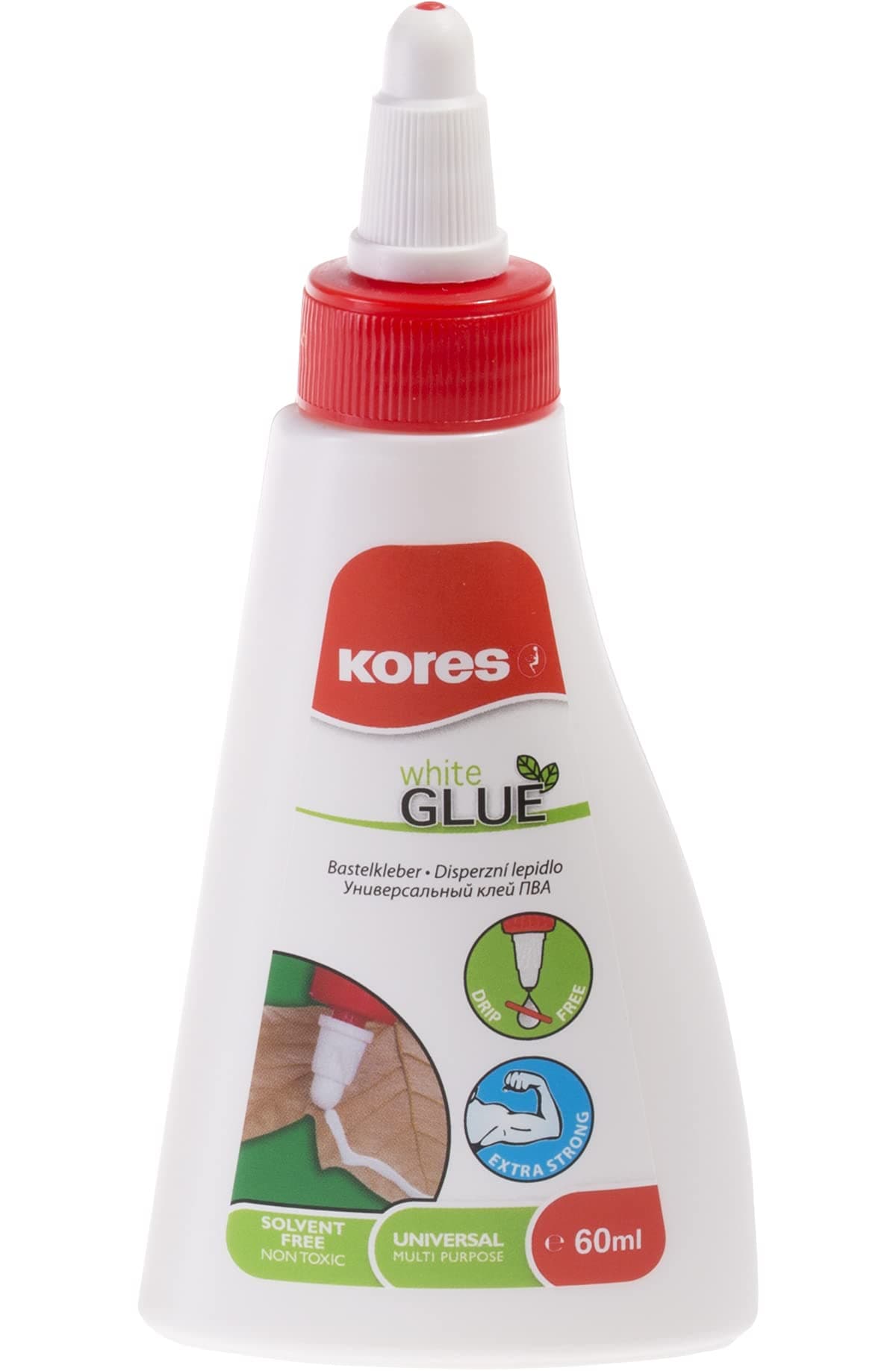 Kores - Extra Strong Glue - Adhesive Liquid PVA Glue for Crafting - Non-Toxic and Safe, for Kids and Adults - Back to School Stationery, Stationery Supplies, Office Supplies - Pack of 1 x 60ml