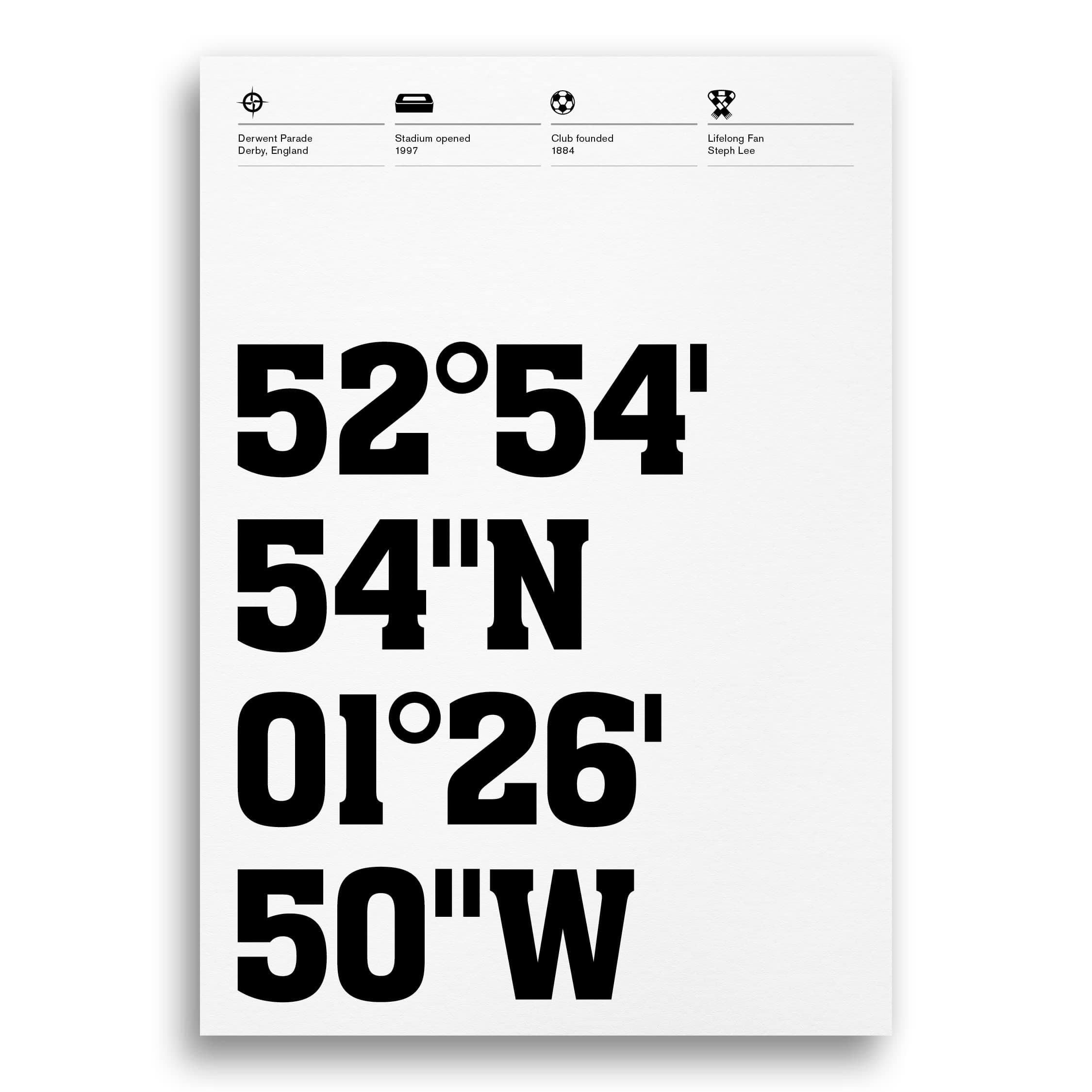 Derby Football Stadium Coordinates Prints and Posters, By Dinkit